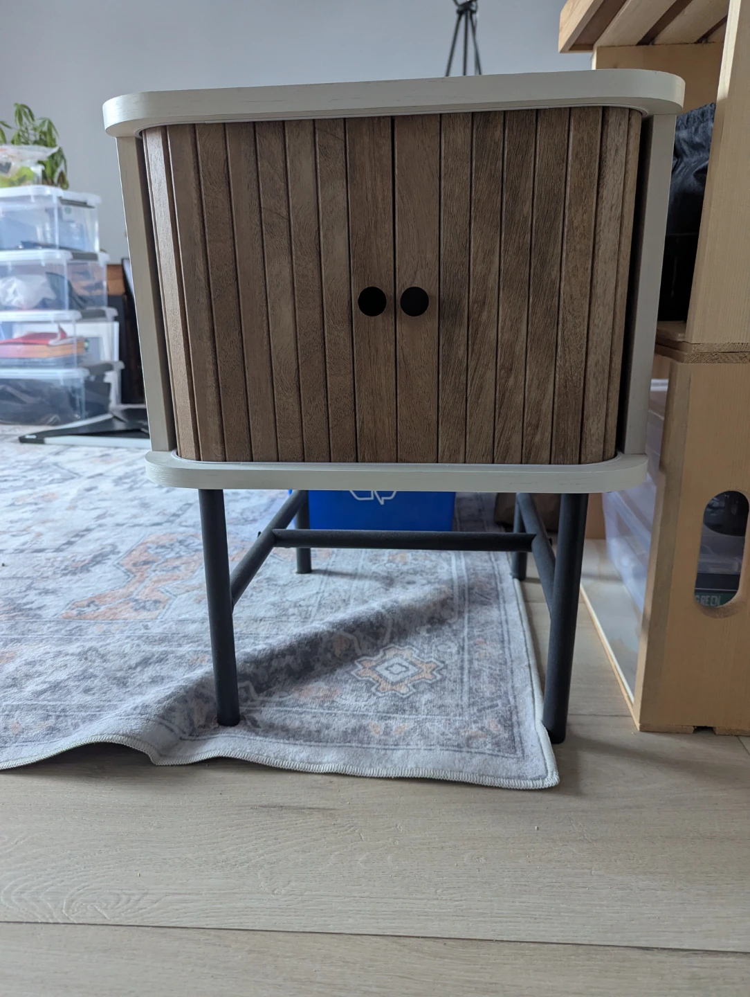 Wood and White Nightstand with Tambour Doors - photo 2