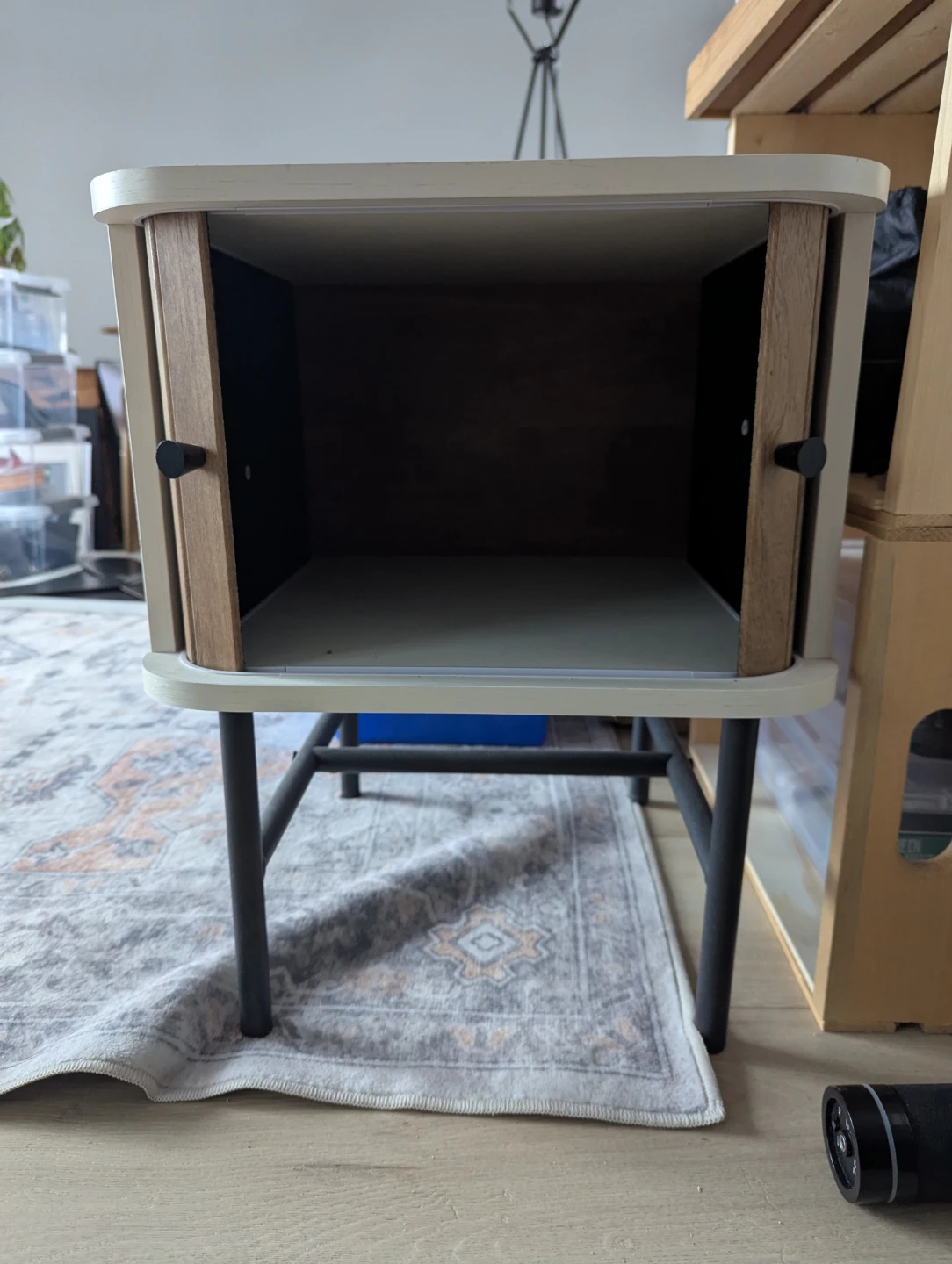 Wood and White Nightstand with Tambour Doors - photo 3