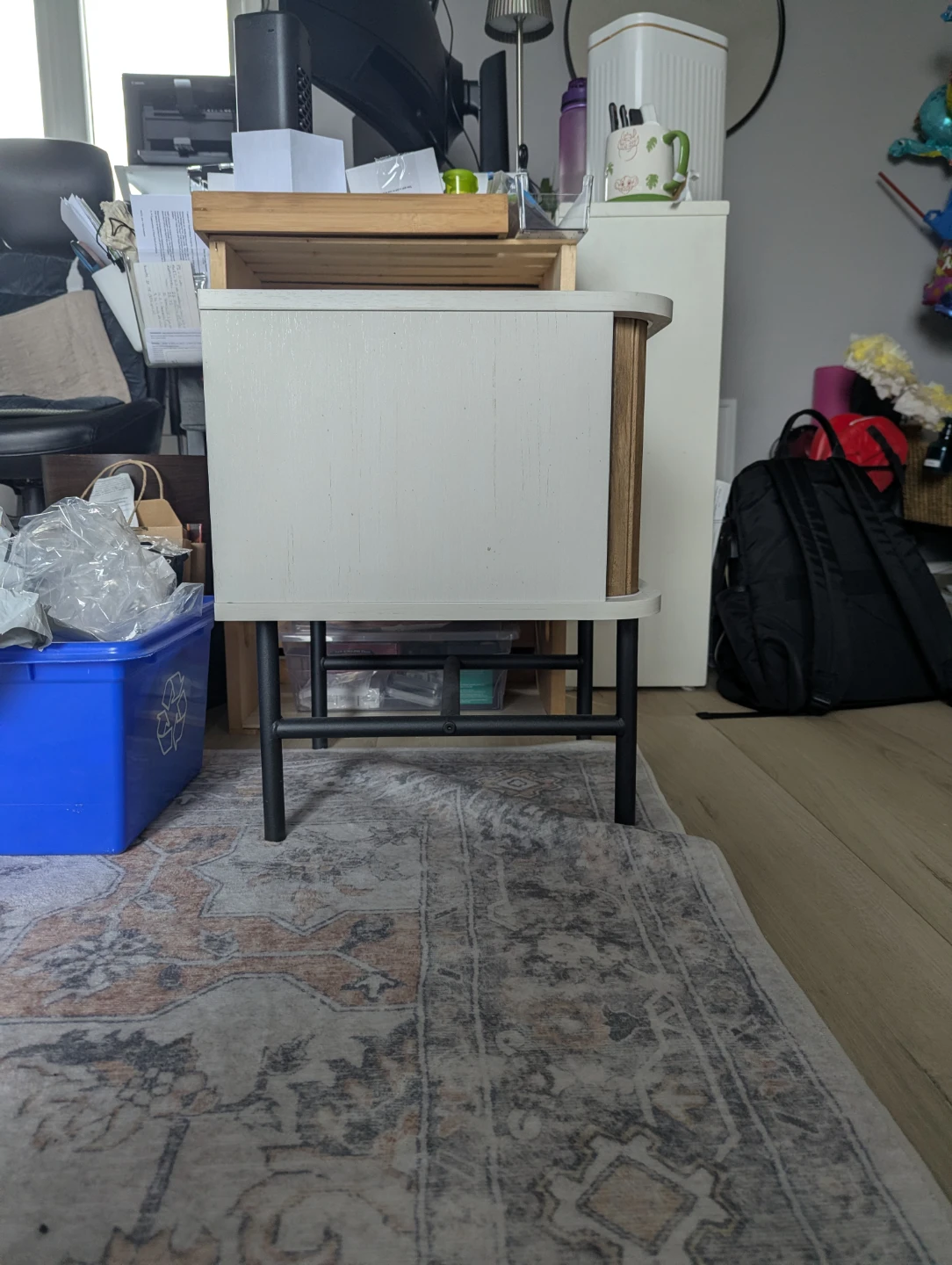 Wood and White Nightstand with Tambour Doors - photo 4
