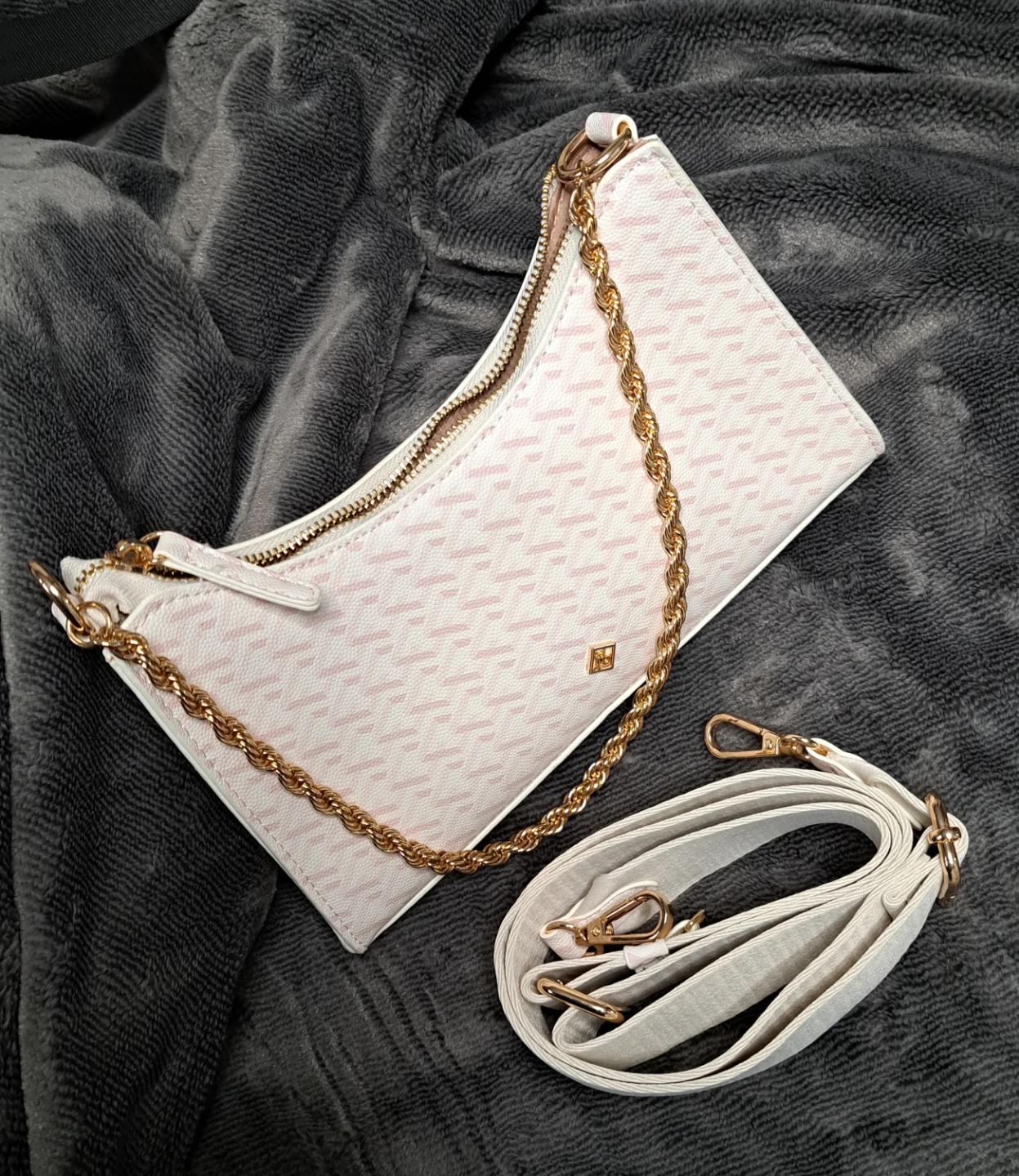 White Shoulder Bag with Pink Pattern