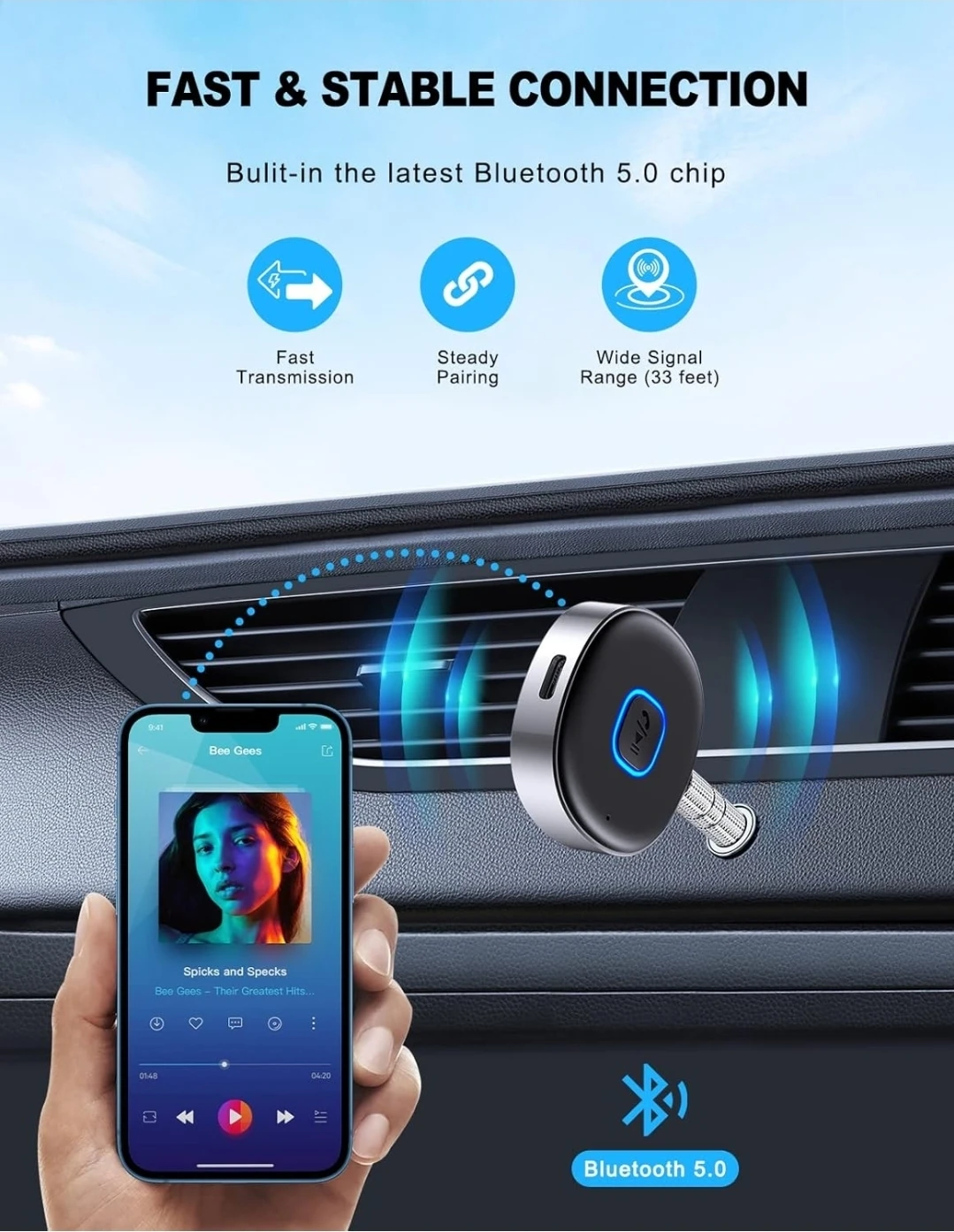 Dual Bluetooth and 3.5mm AUX Wireless Receiver Music Streaming - photo 4