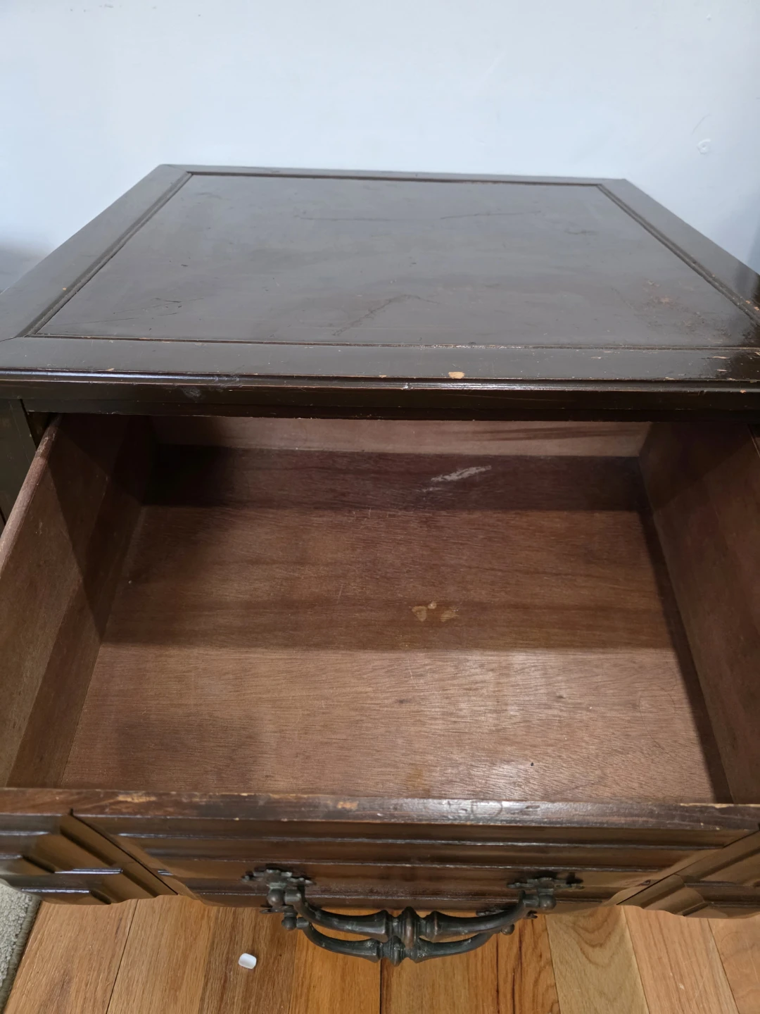 Vintage Dark Wood End Table with Two Drawers - photo 2