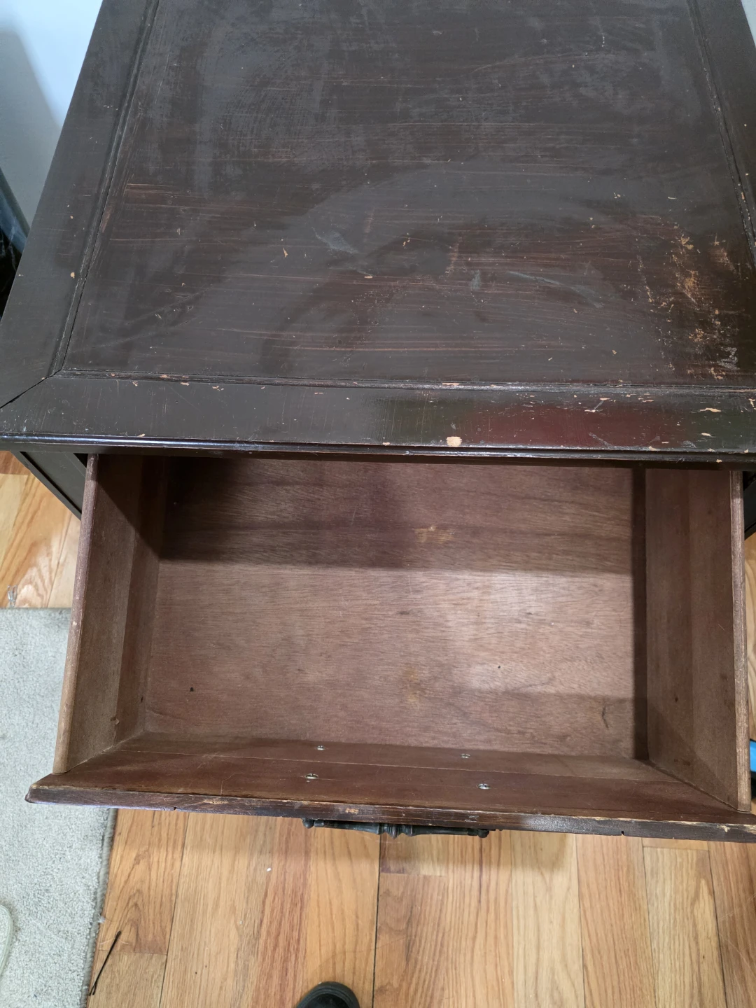 Vintage Dark Wood End Table with Two Drawers - photo 3