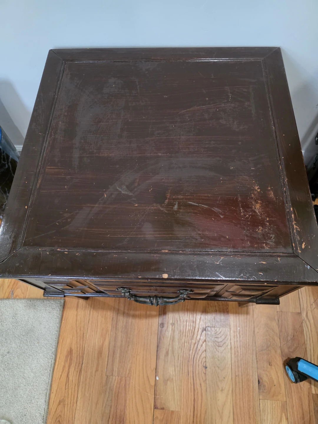 Vintage Dark Wood End Table with Two Drawers - photo 4