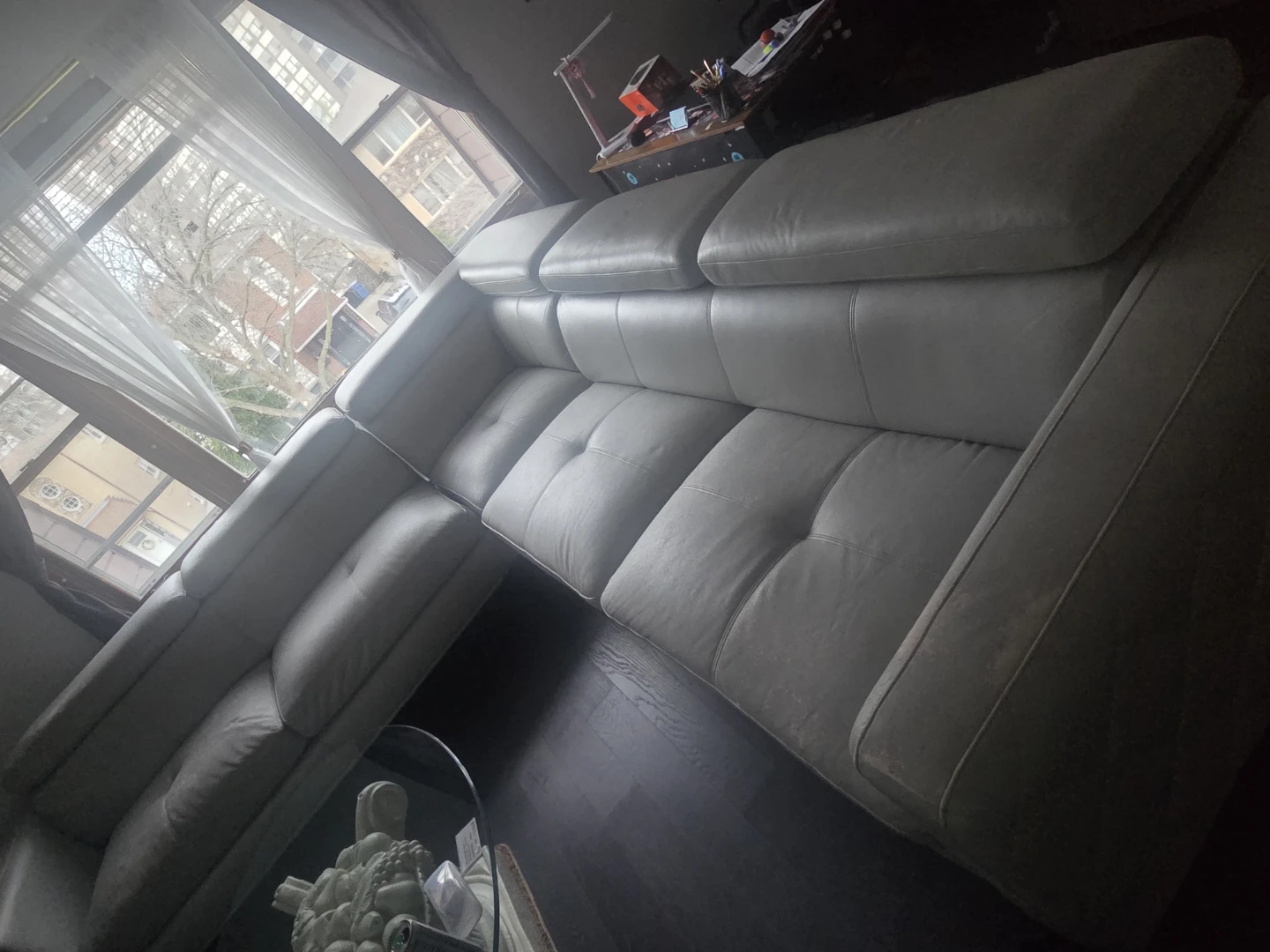 Light Gray Leather Sectional Sofa - photo 2
