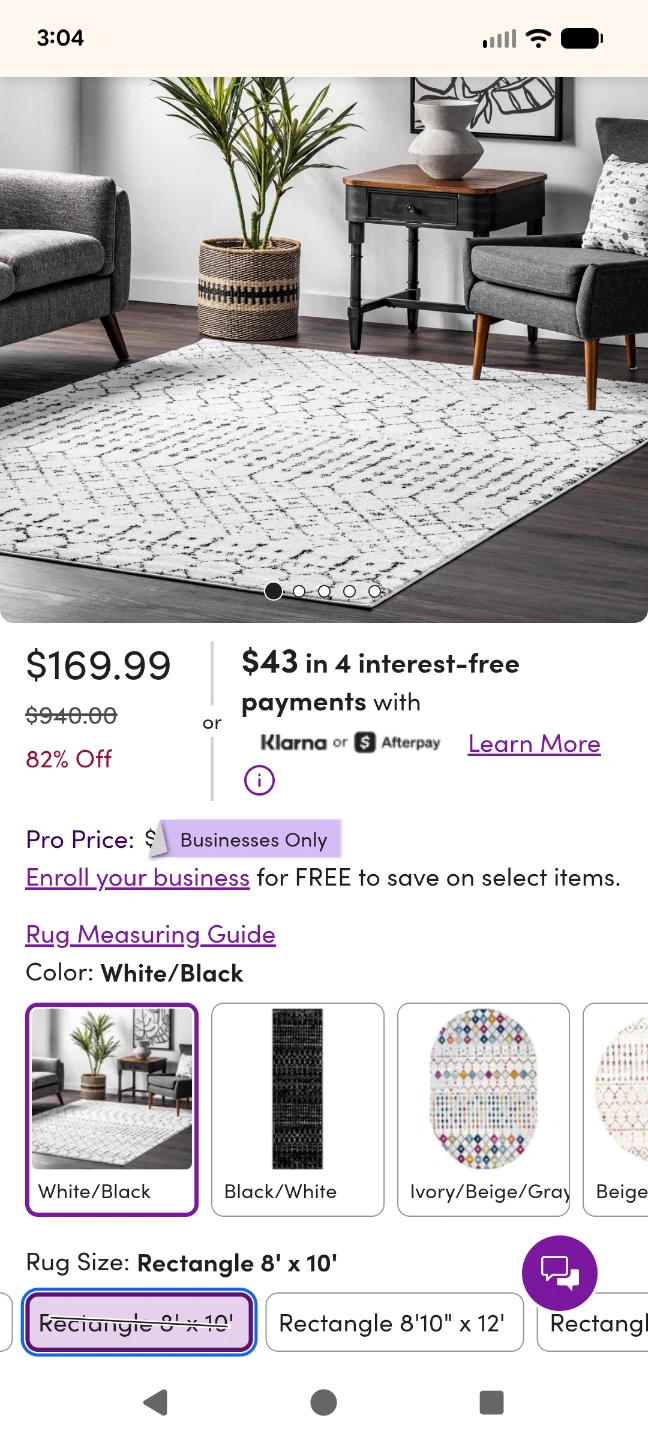 Rectangular Rug 8' x 10' - White/Black - photo 2