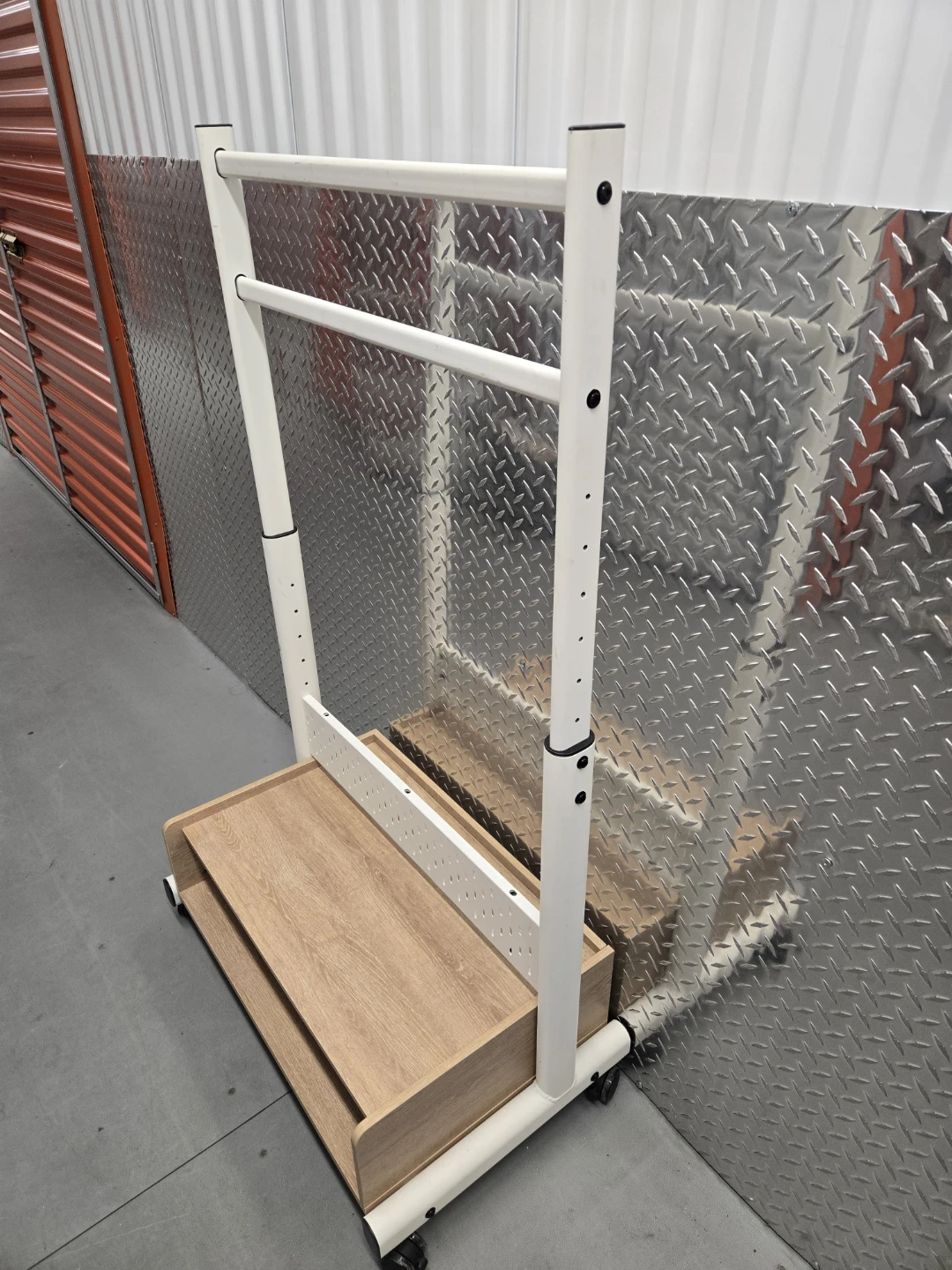 White Clothing Rack w Wood Shelf on Wheels - photo 2
