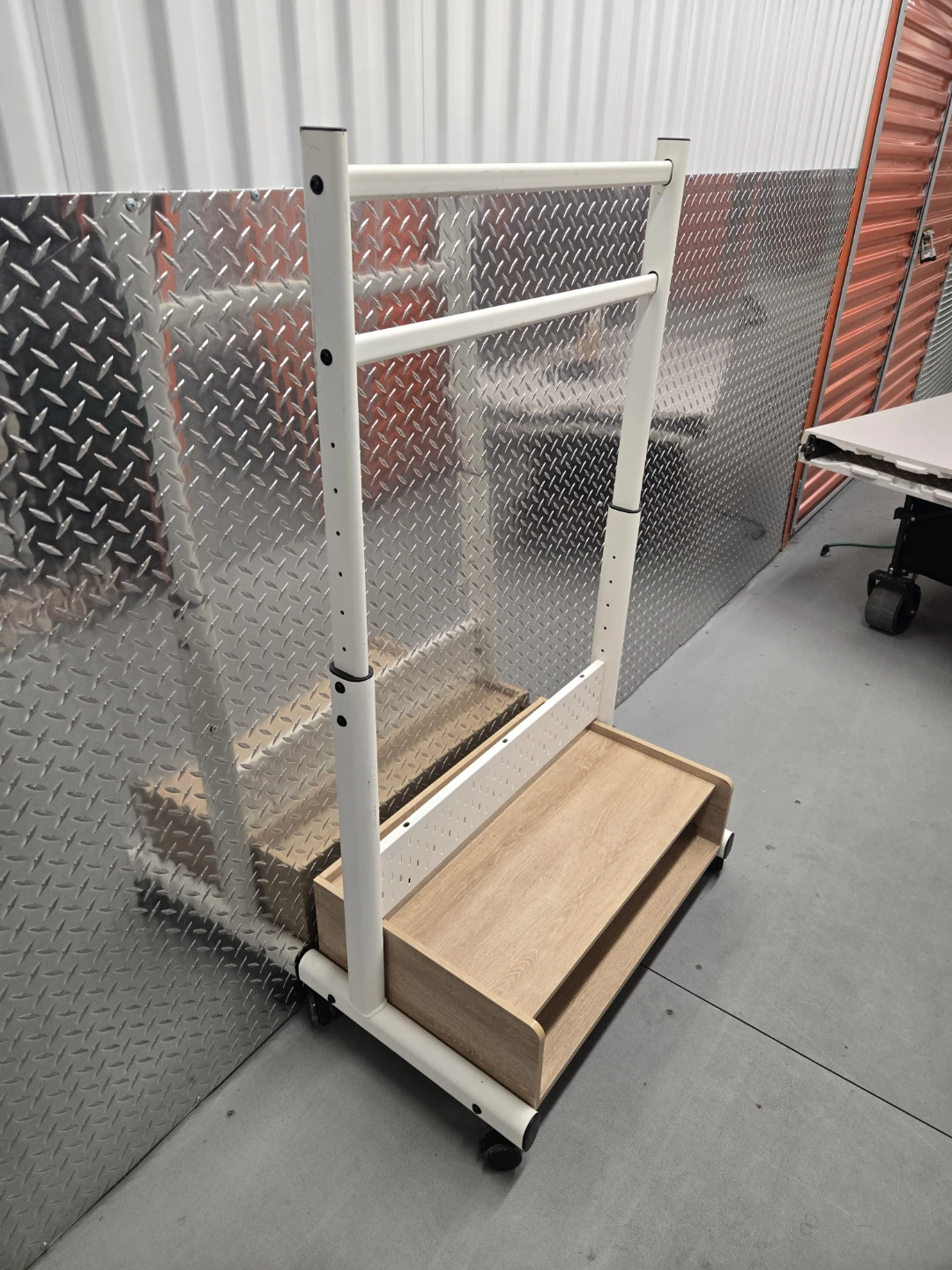 White Clothing Rack w Wood Shelf on Wheels - photo 3