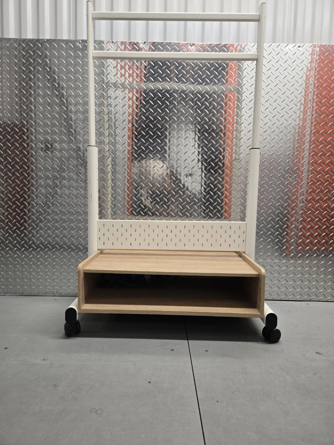 White Clothing Rack w Wood Shelf on Wheels - photo 5