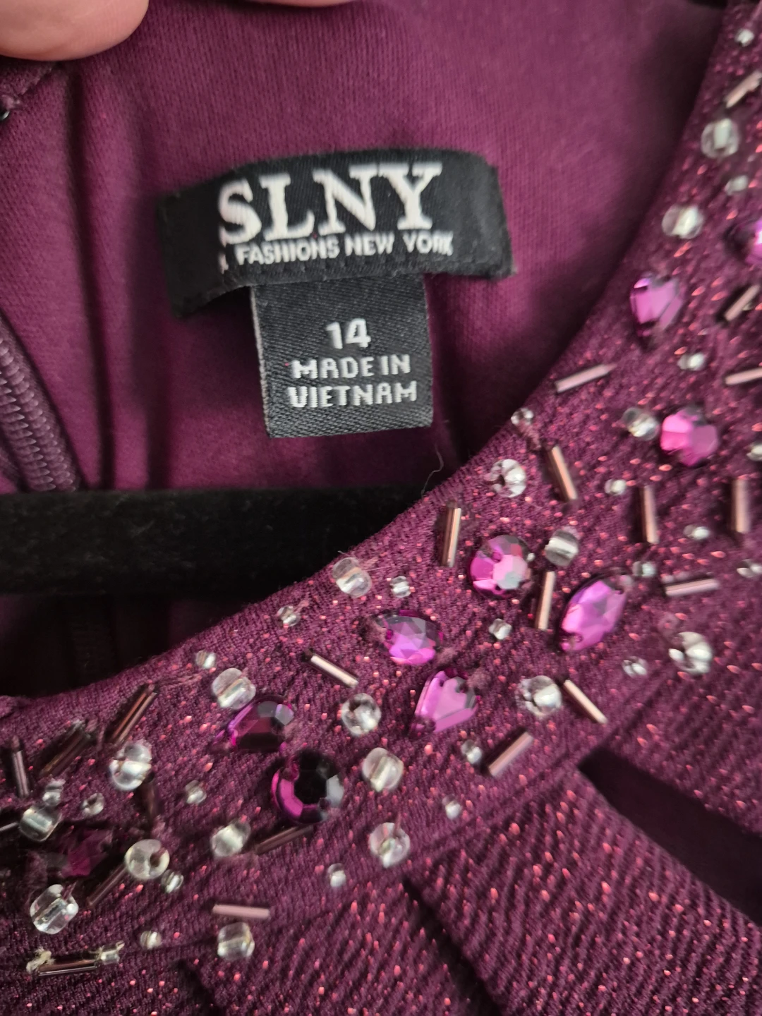 Deep plum shimmer Women's Beaded Neckline Sheath Dress - Size 14 - photo 3
