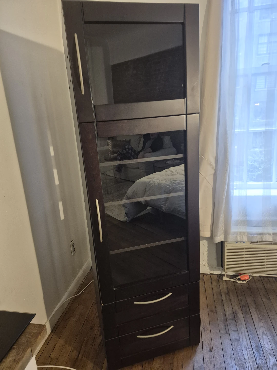 ABC Carpet-Dark Wood Cabinet with  2 Glass Doors and 2 Drawers