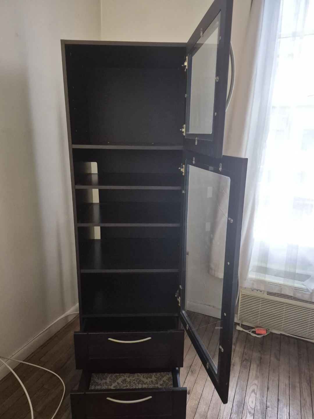 ABC Carpet-Dark Wood Cabinet with  2 Glass Doors and 2 Drawers - photo 2