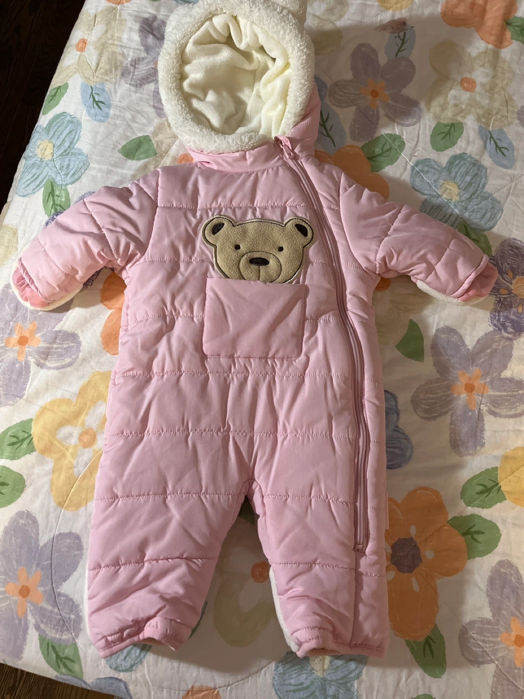 Wippette Pink Teddy Bear Snowsuit Bunting Bag 6/9M