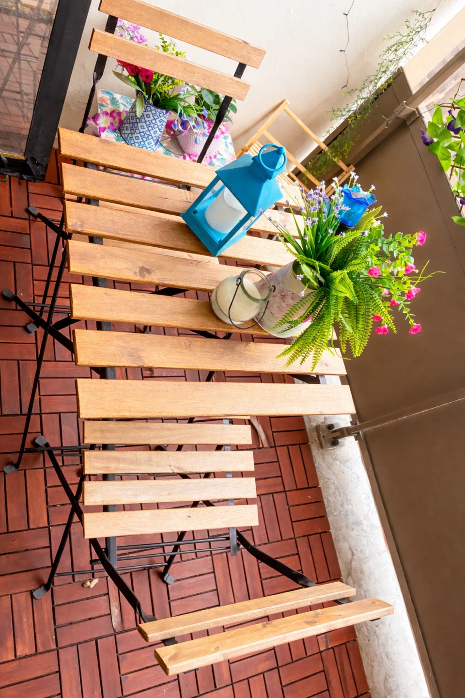 Wooden Slat Folding Chairs and table set