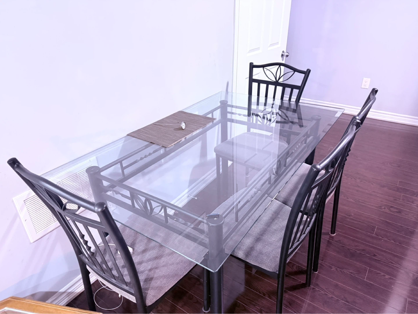 Glass Top Dining Table with 4 Metal Chairs
