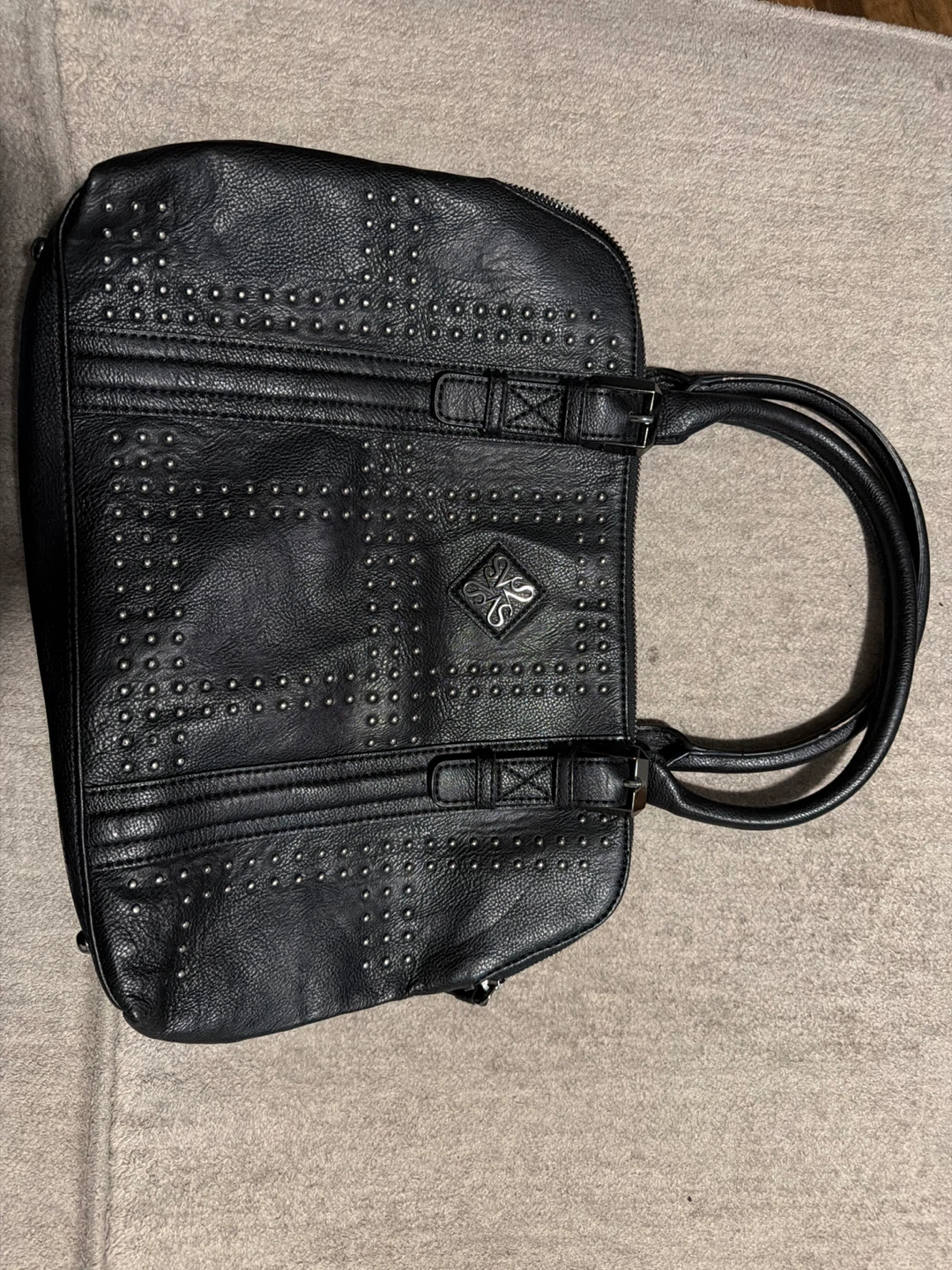 Vera Wang Black Studded Satchel Handbag