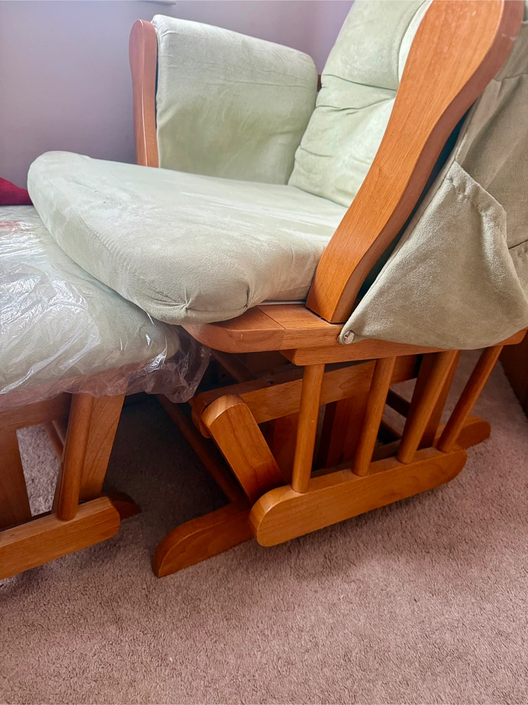 Wooden Glider Rocking Chair with Ottoman - Light Green - photo 4