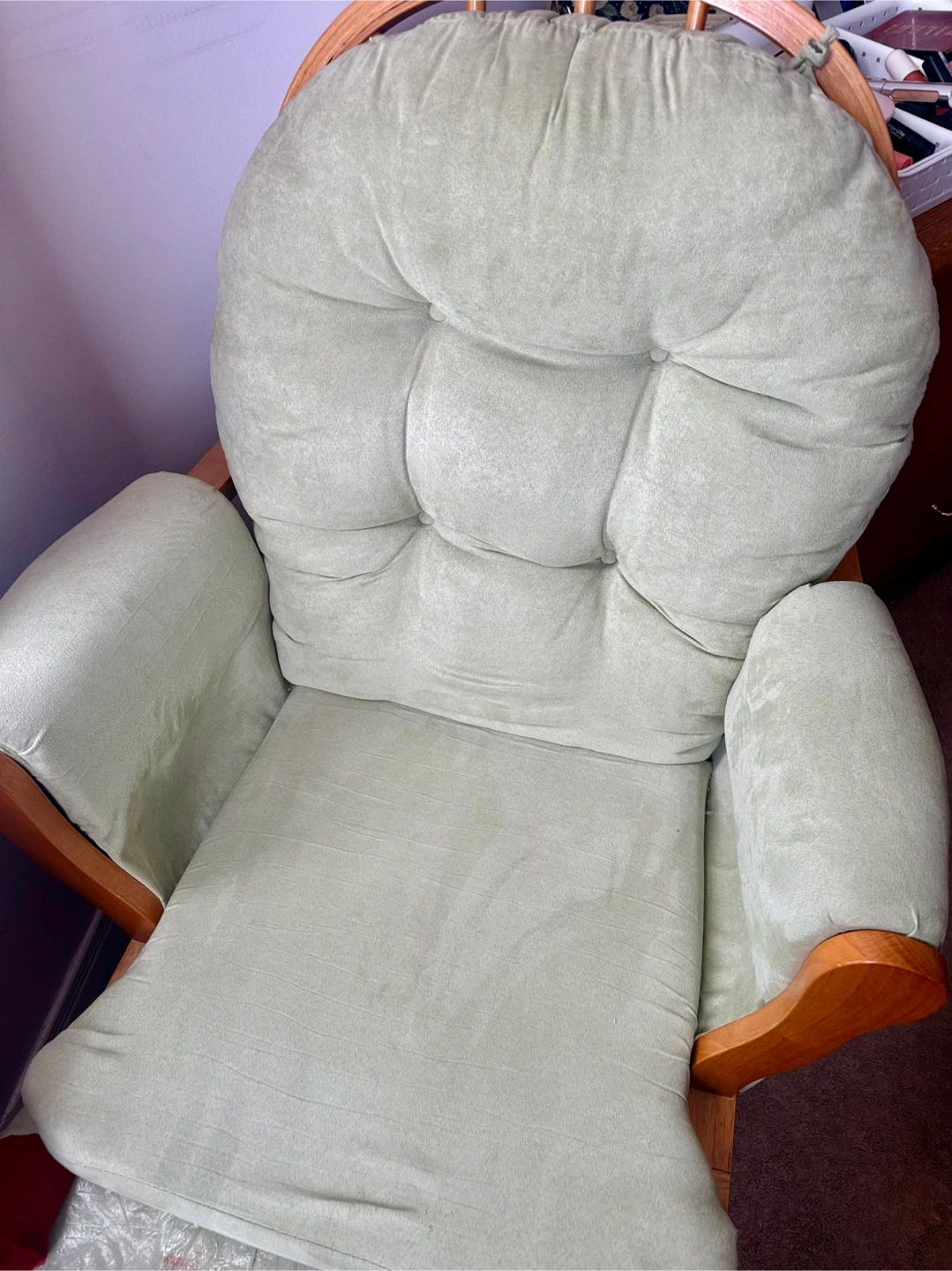 Wooden Glider Rocking Chair with Ottoman - Light Green - photo 2