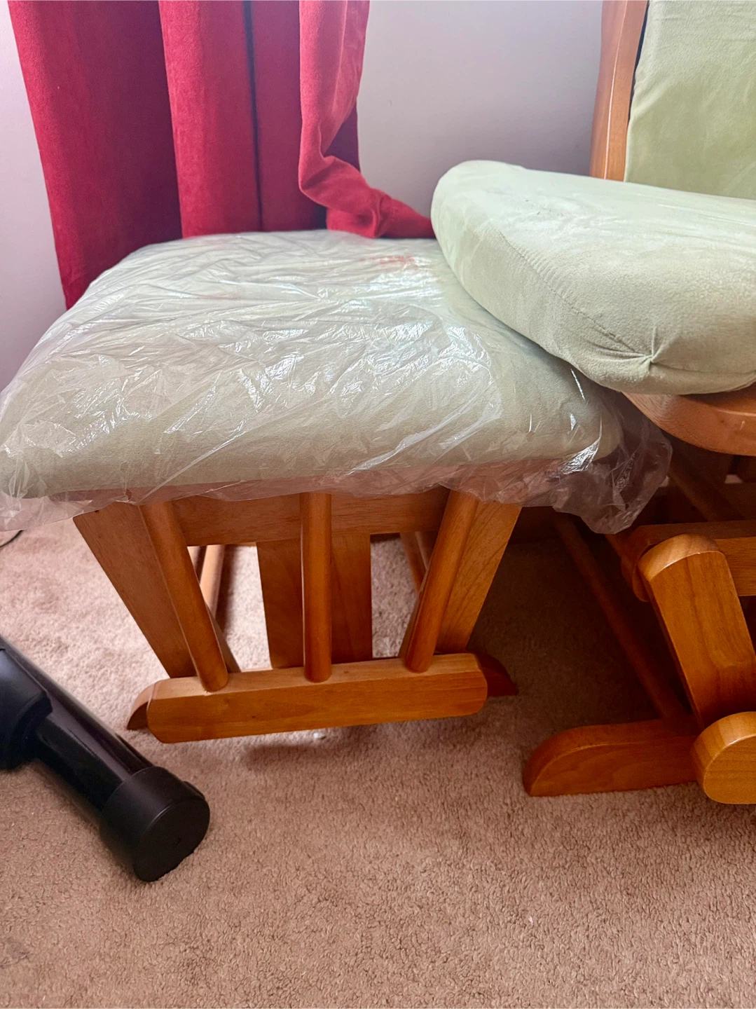 Wooden Glider Rocking Chair with Ottoman - Light Green - photo 3