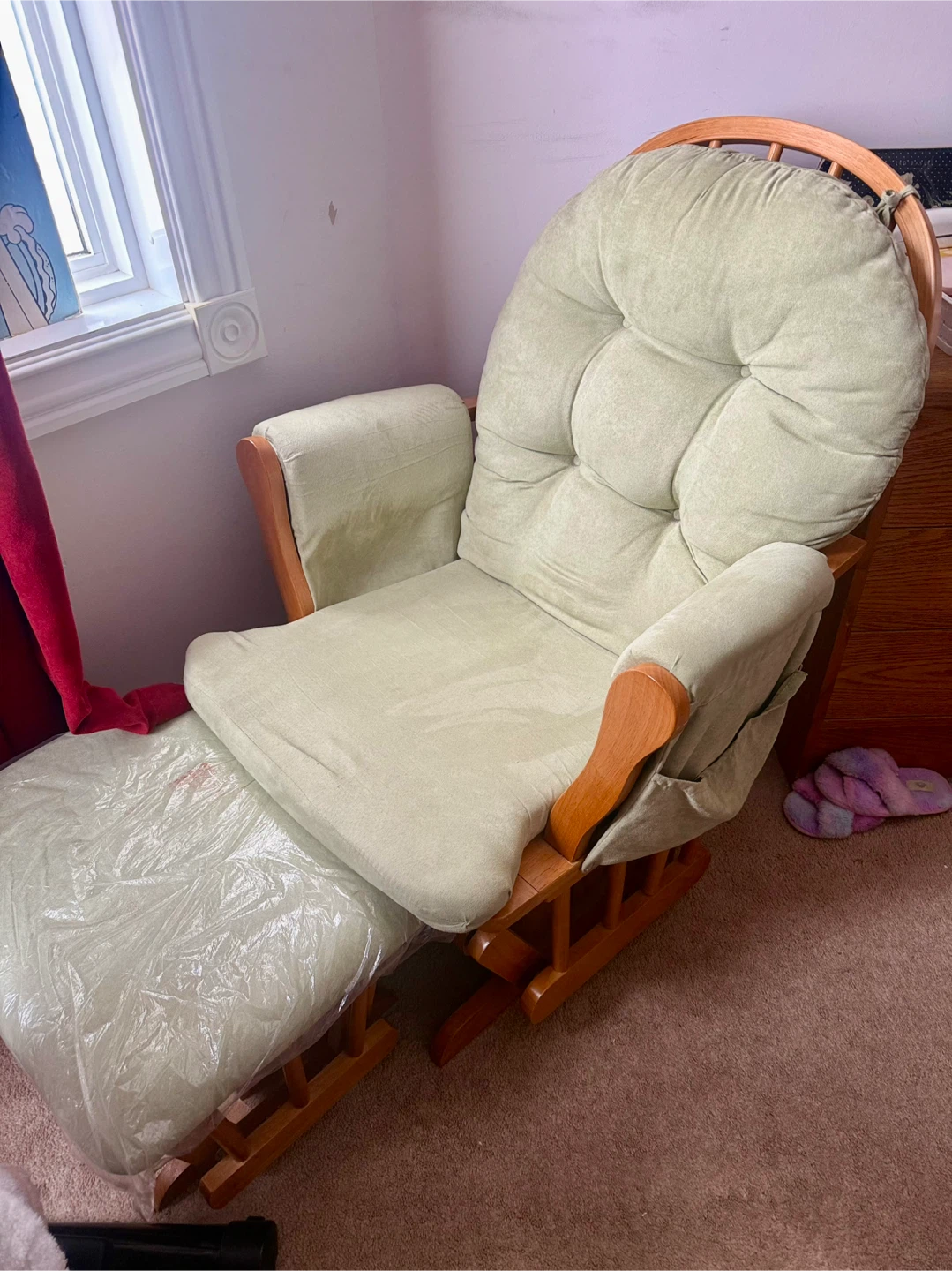 Wooden Glider Rocking Chair with Ottoman - Light Green