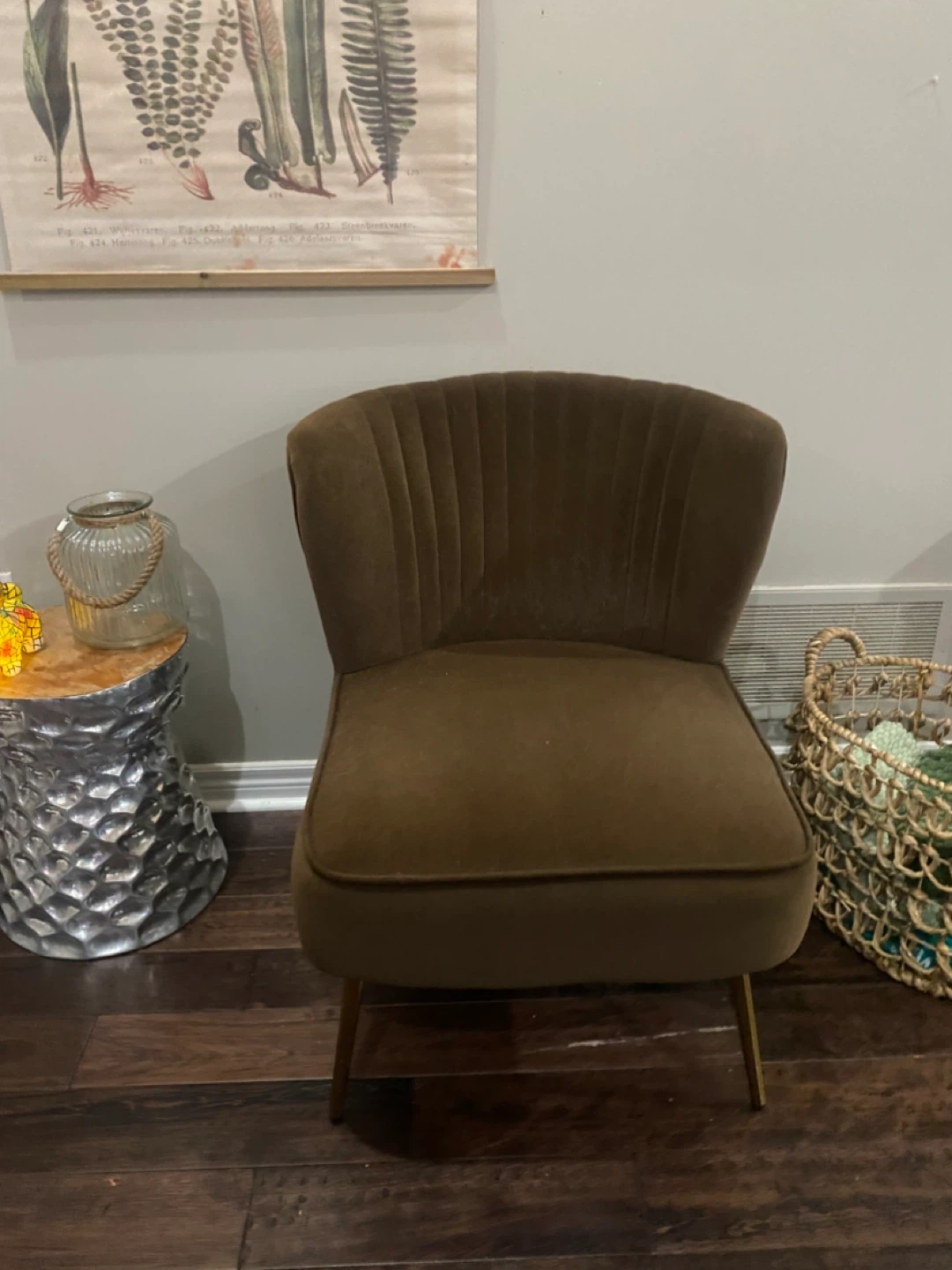 Brown Velvet Accent Chair with Gold Legs - photo 2