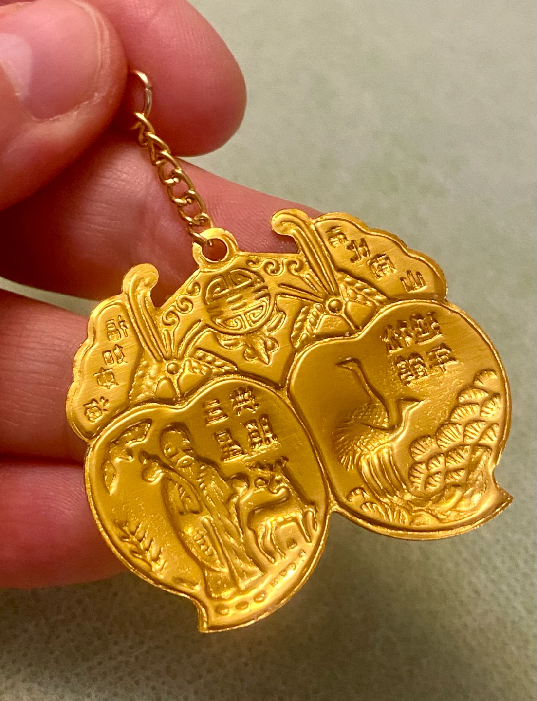 Gold Coloured Charm with Peach and Crane Design - photo 2