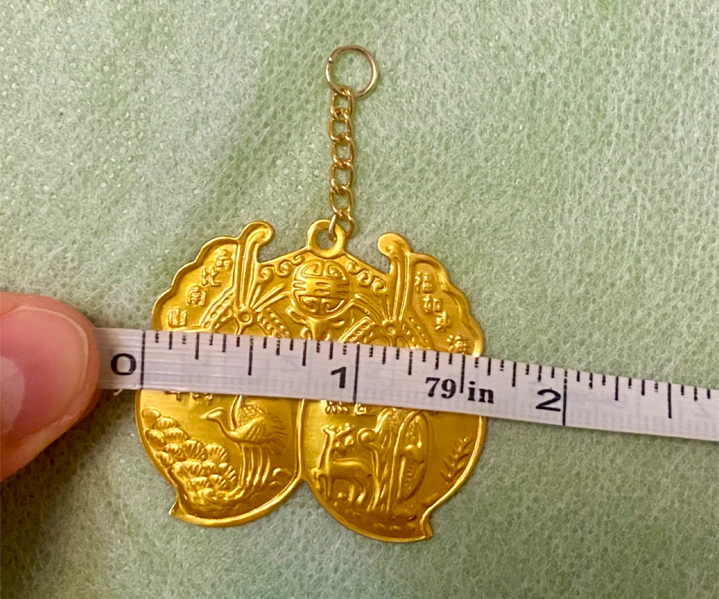 Gold Coloured Charm with Peach and Crane Design - photo 3