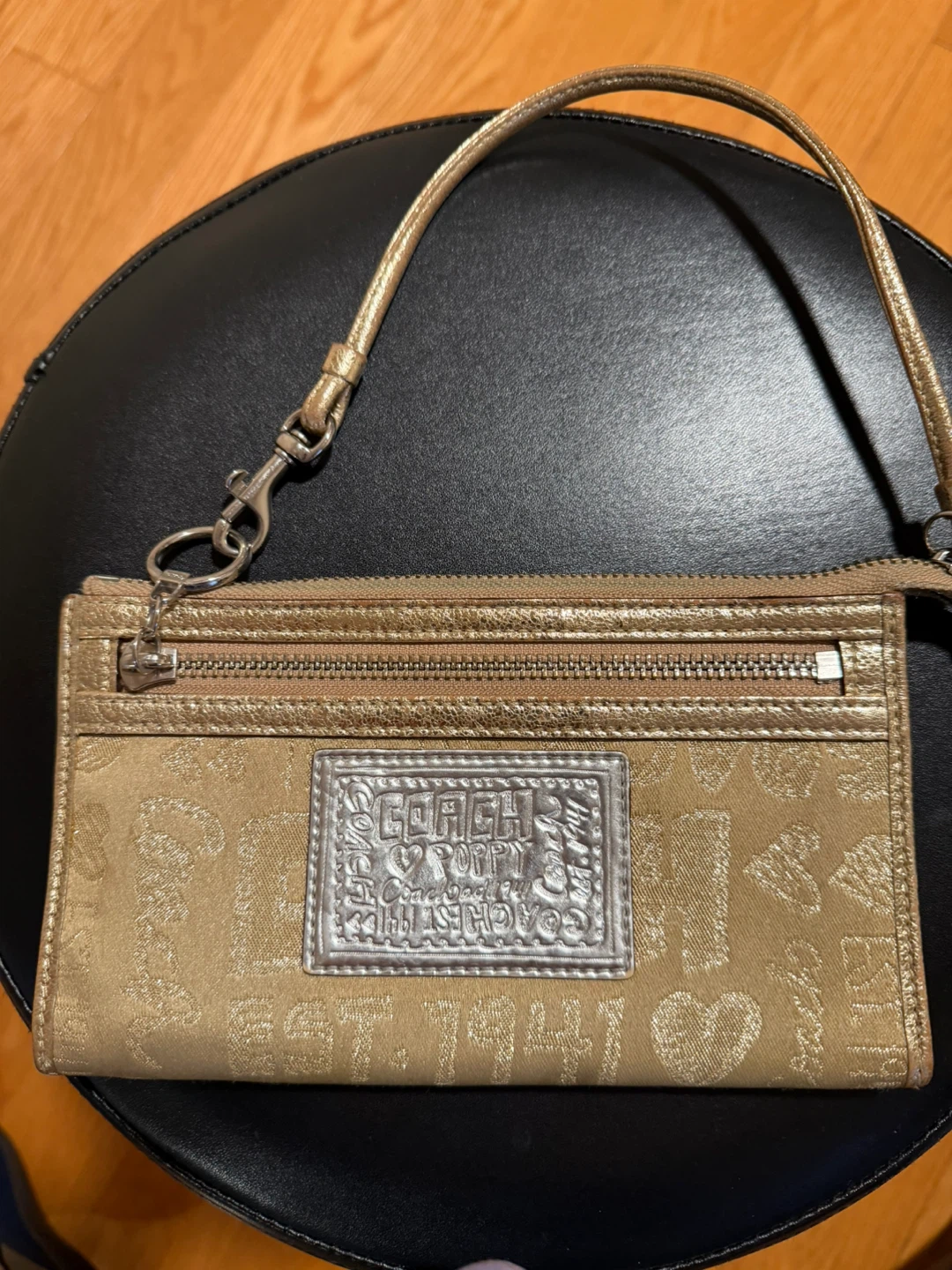 Coach Poppy Gold Monogram Wristlet