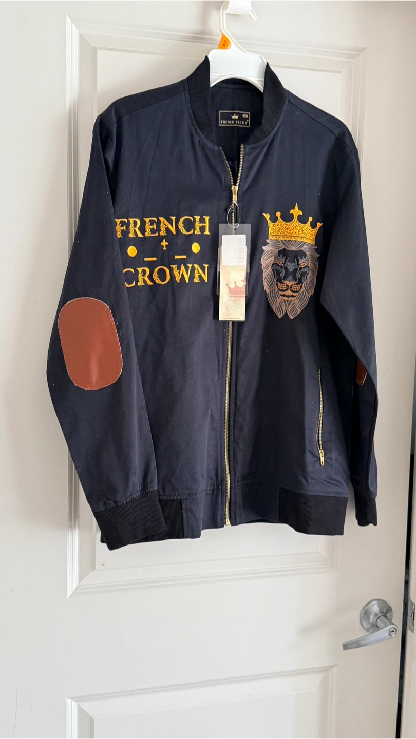 French Crown Bomber Jacket with Lion Design