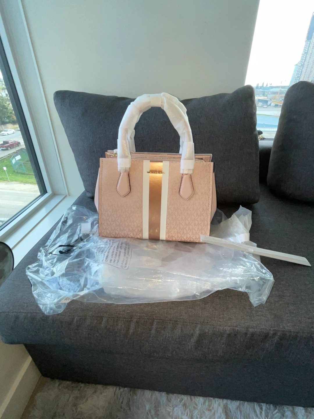 Brand new original Michael Kors Pink Signature Stripe Tote Bag - photo 5