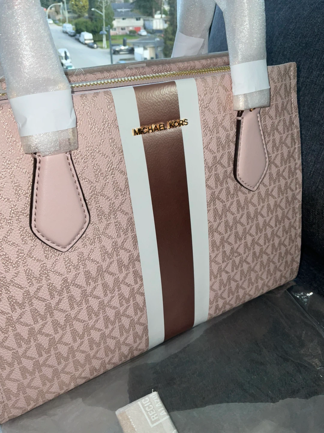 Brand new original Michael Kors Pink Signature Stripe Tote Bag