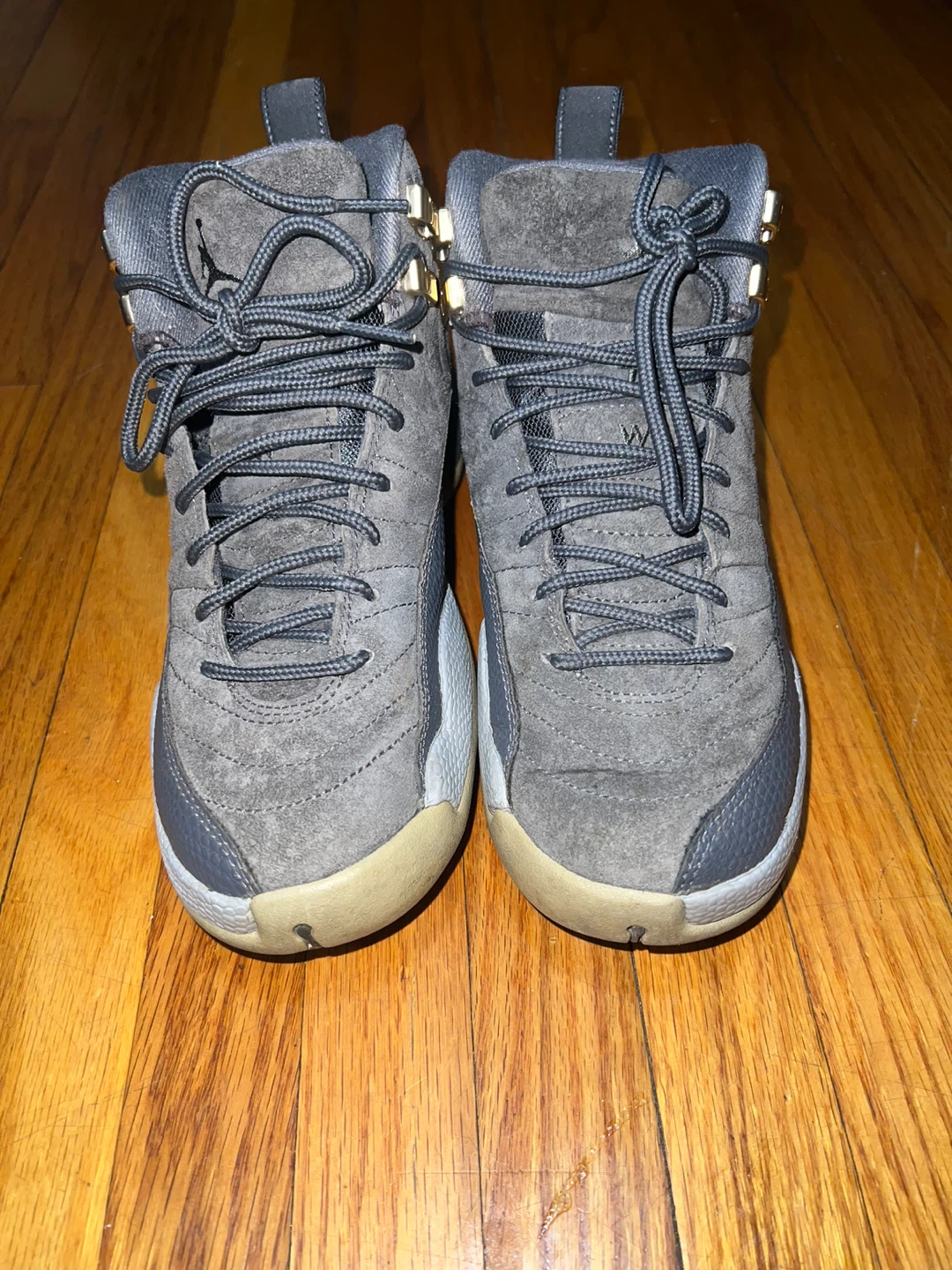 Air Jordan 12 Retro Grey Suede High Top Sneakers