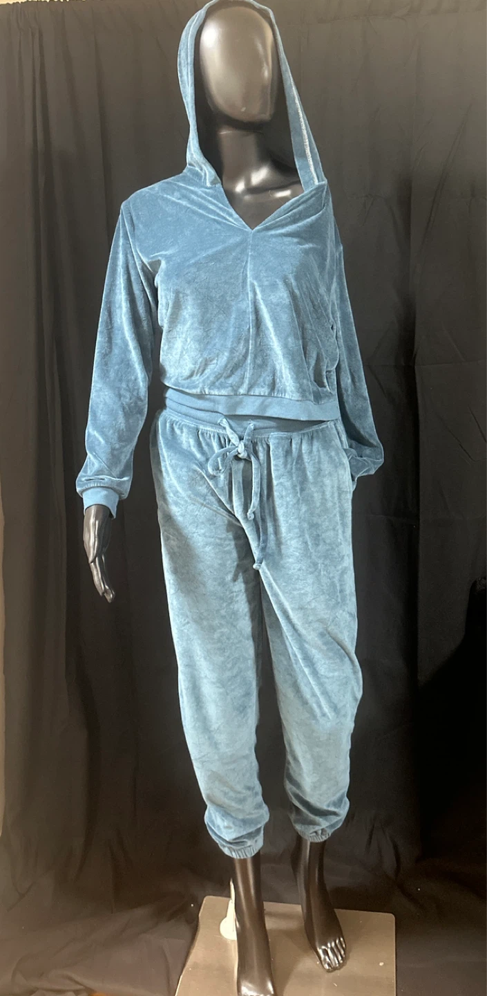 Light Blue Velour Hoodie and Jogger Set