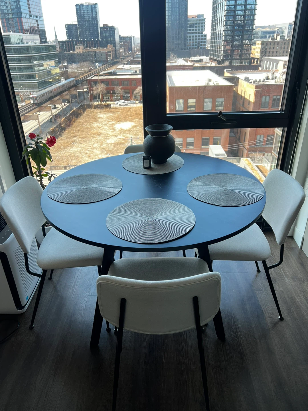 Solid Wood Round Dining Table – 44” – Modern Black Finish