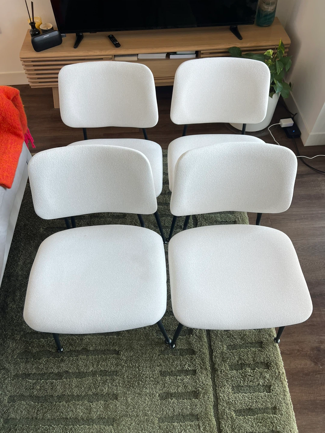 Set of 4 White Boucle Dining Chairs
