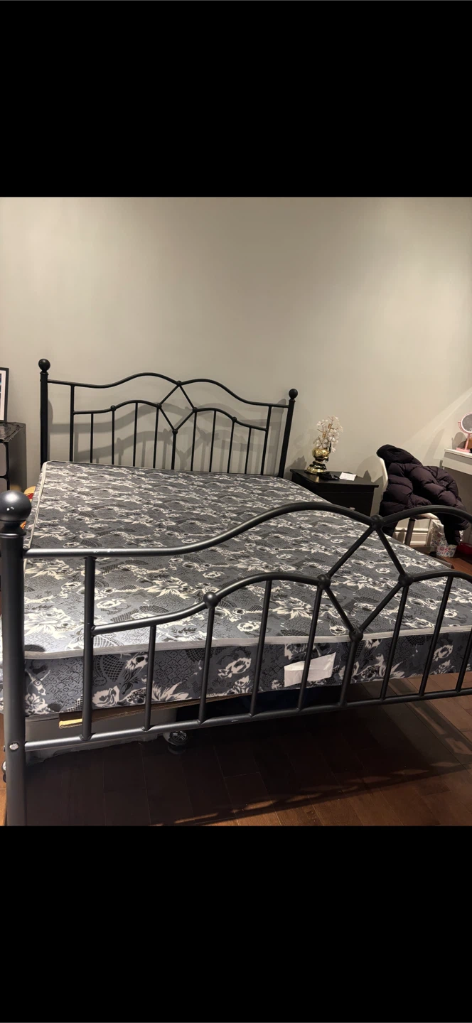 Black Metal Bed Frame with Mattress