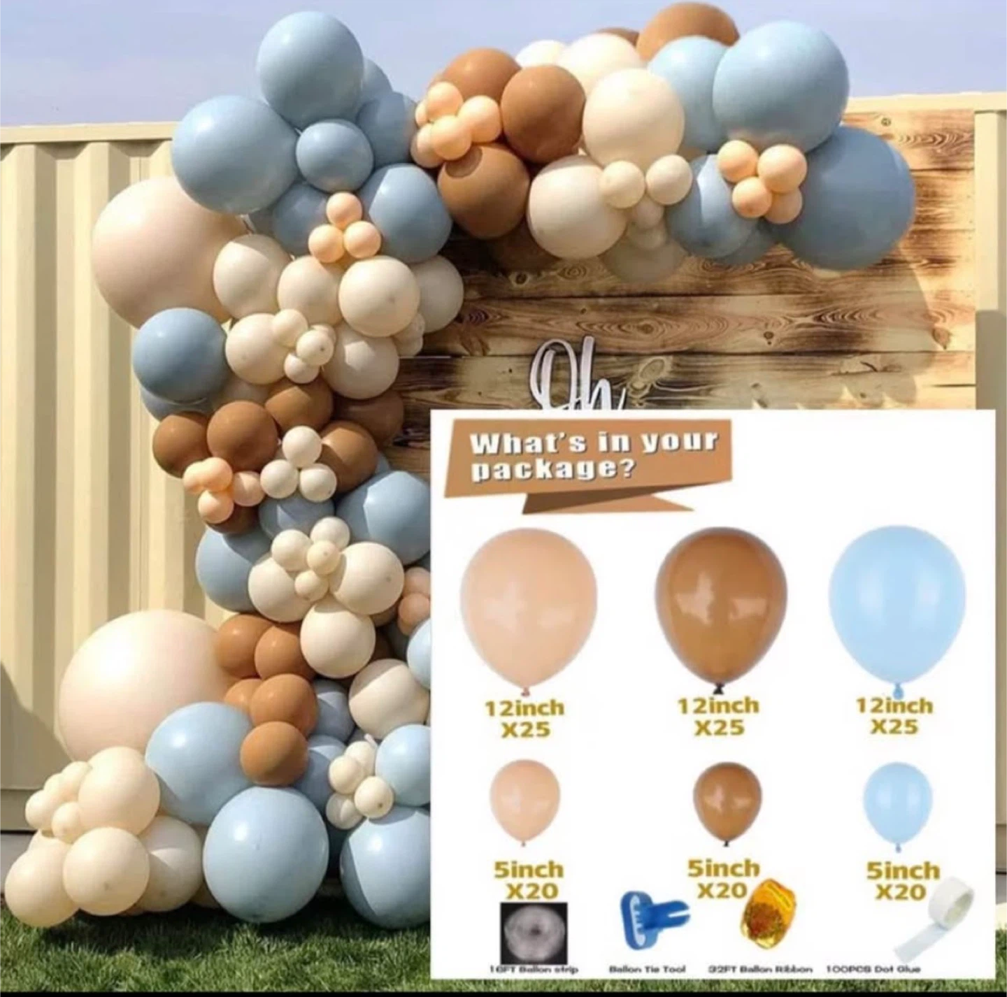 Balloon Arch Kit - Blue, Tan, Brown, Cream - photo 2