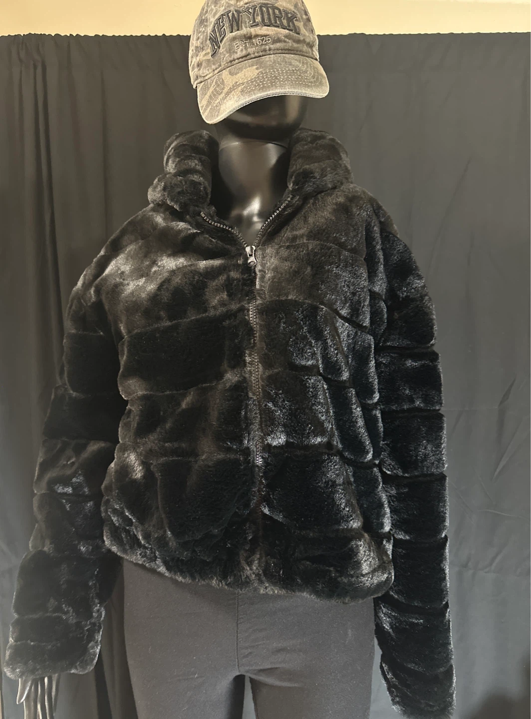 Black Faux Fur Hooded Jacket