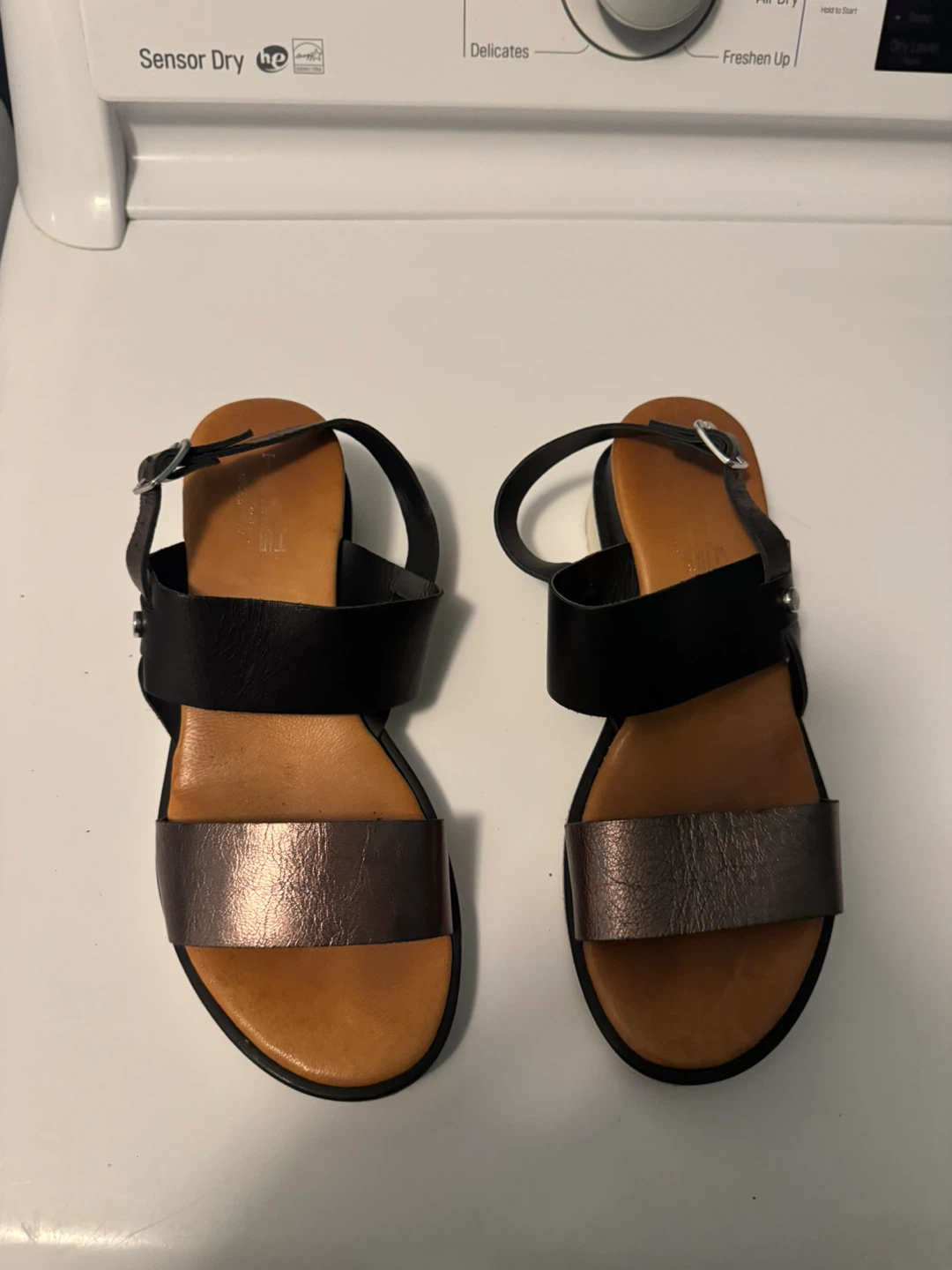 Black & Bronze Leather Sandals