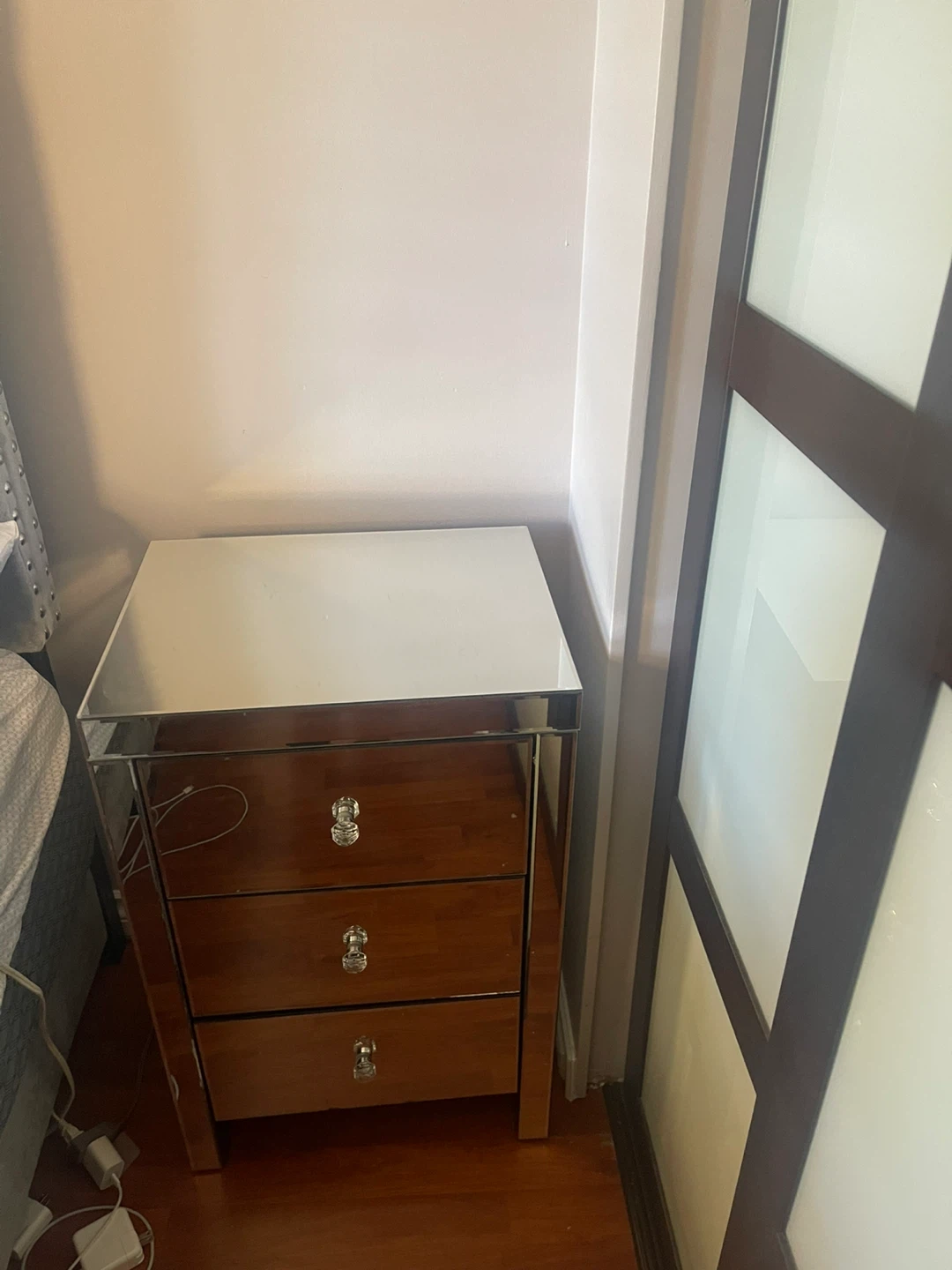 Mirrored Nightstand with 3 Drawers