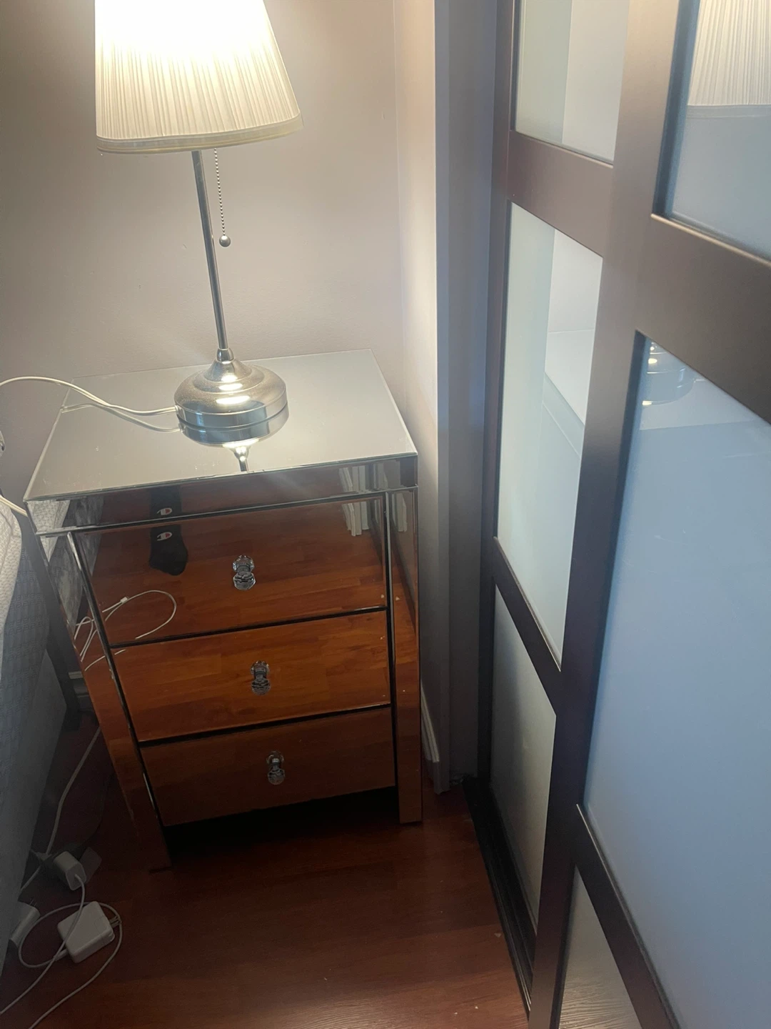 Mirrored Nightstand with 3 Drawers - photo 2