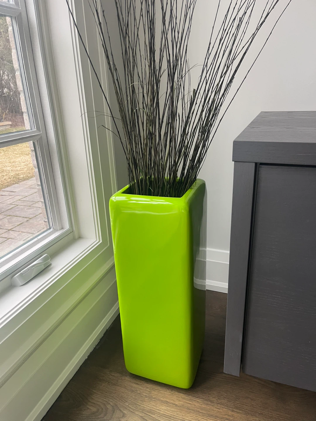 Lime Green Tall Rectangular Ceramic Vase