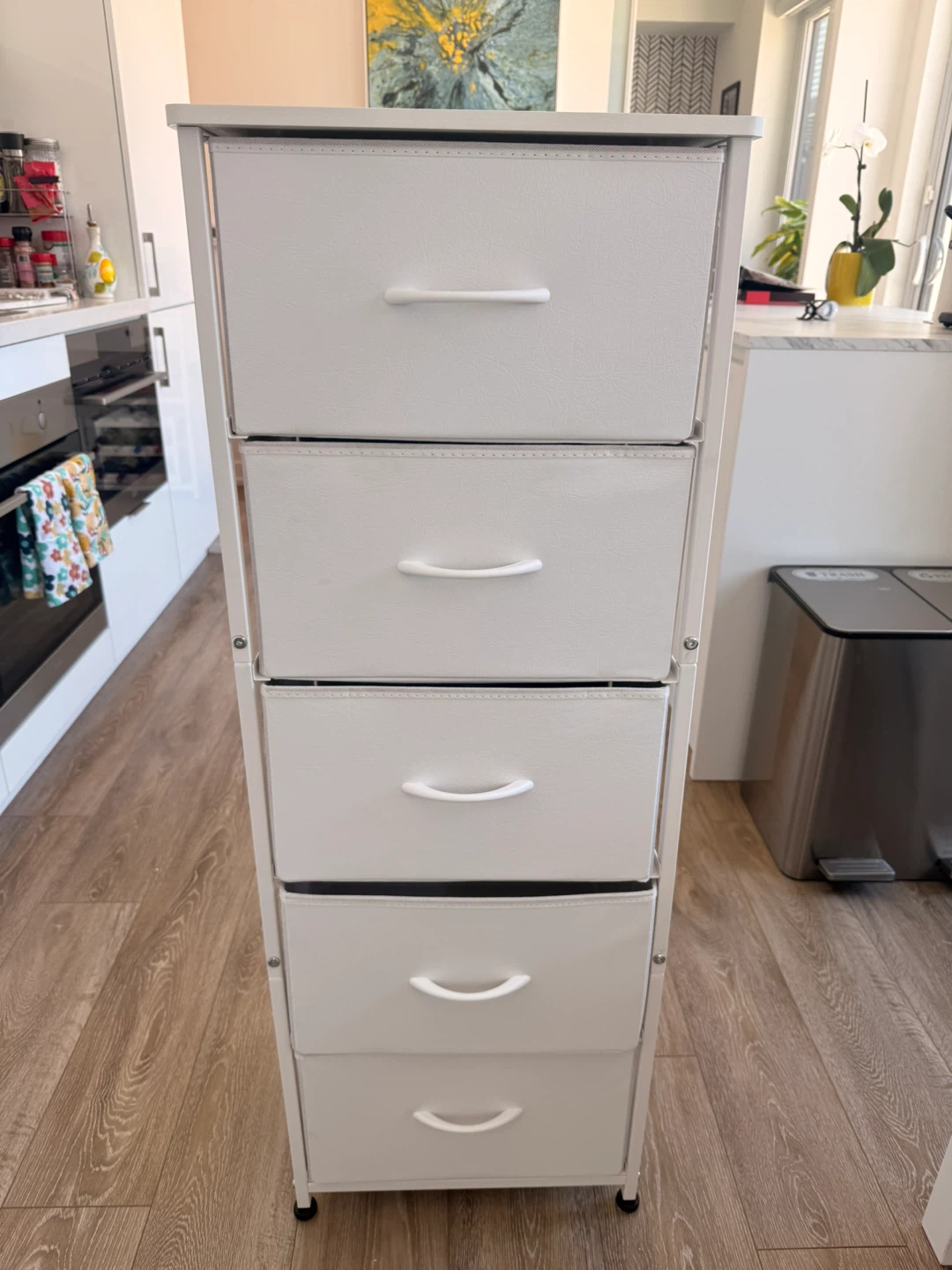 White 5-Drawer Fabric Storage Unit