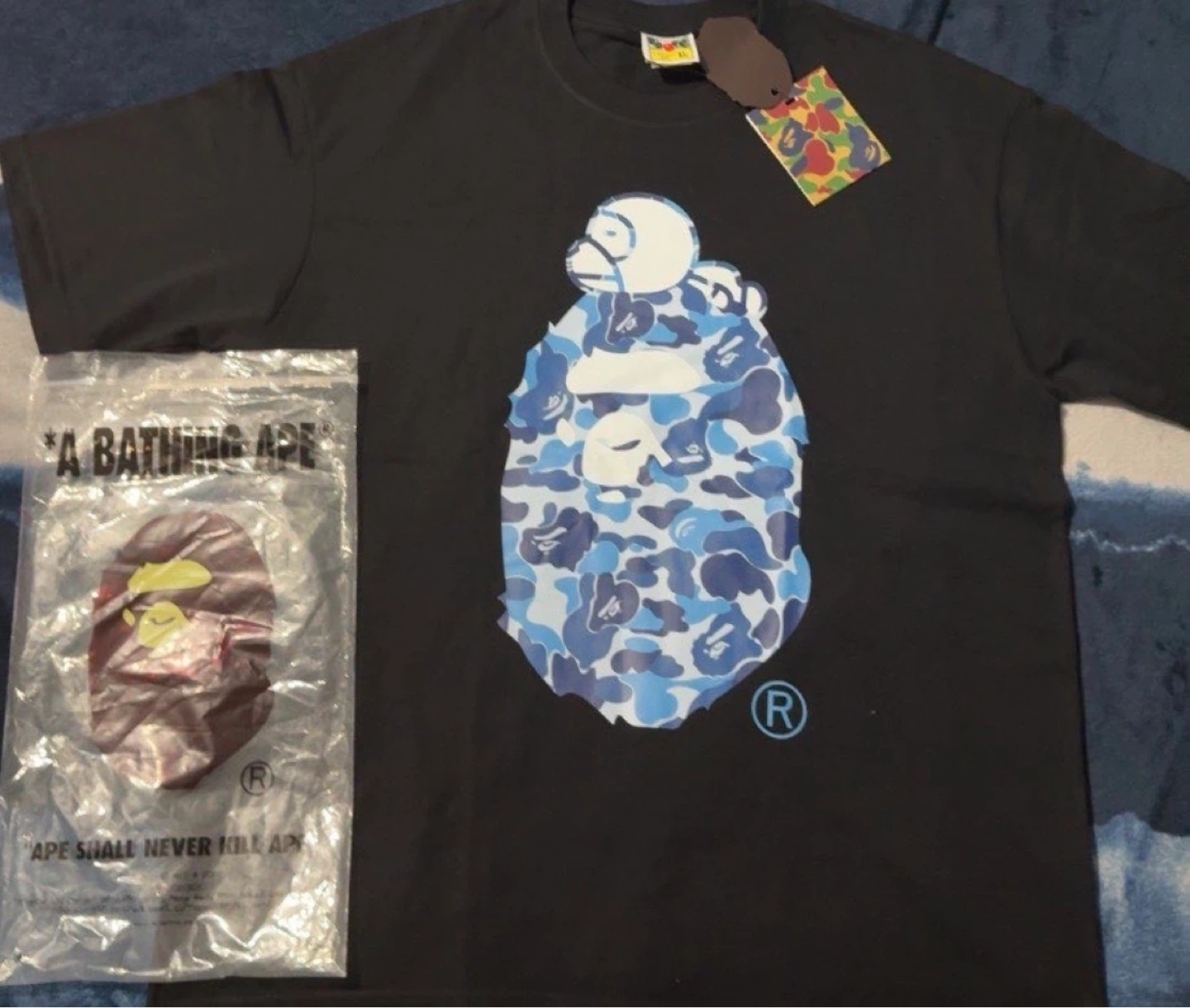A Bathing Ape T-Shirt Blue Camo Ape Head