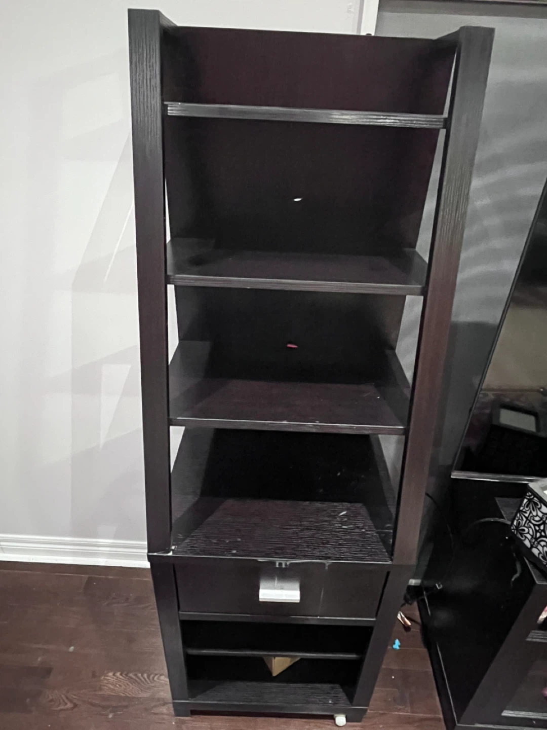Dark Wood Bookcase with Drawer