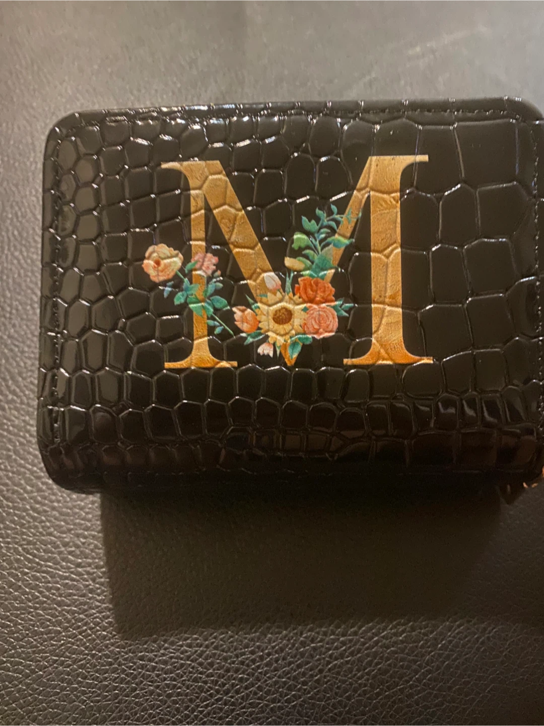 Black Monogram "M" Card Holder Wallet with Zipper