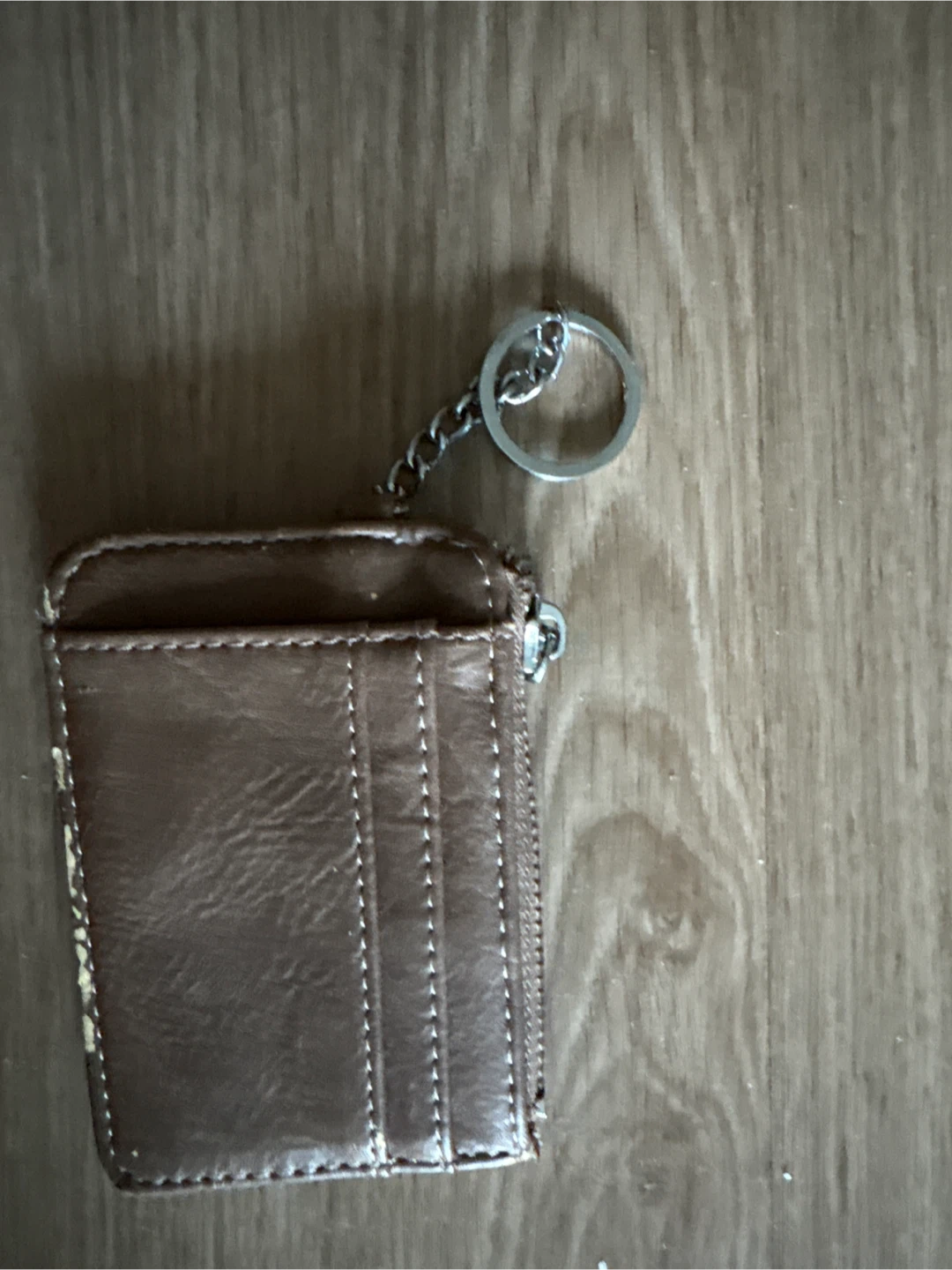 Brown Faux Leather Card Holder with Keychain - photo 2