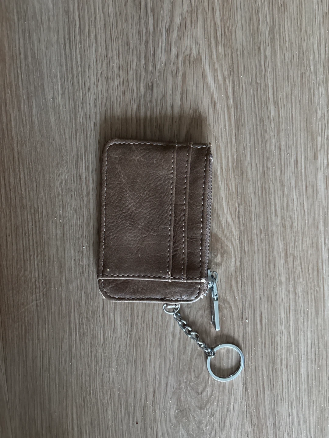 Brown Faux Leather Card Holder with Keychain