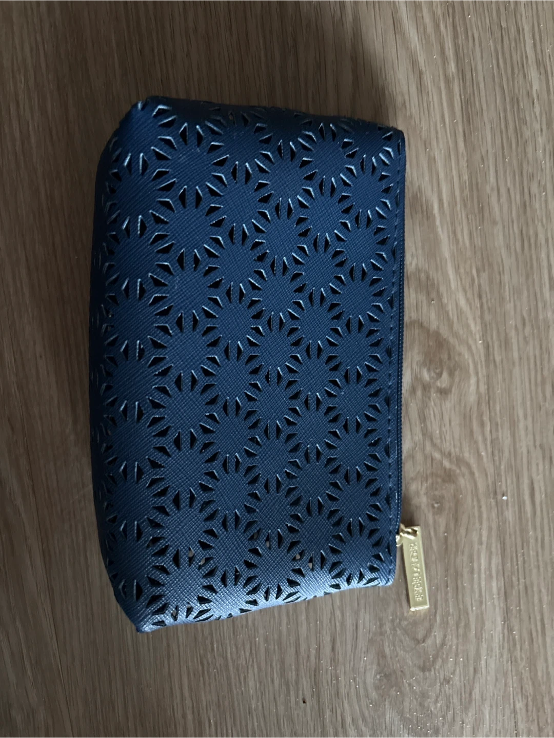 Navy Blue Zippered Pouch with Cutout Design