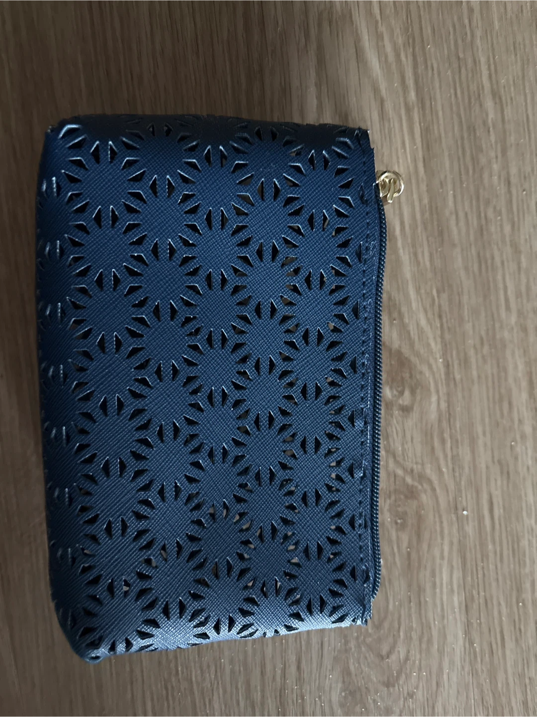Navy Blue Zippered Pouch with Cutout Design - photo 2